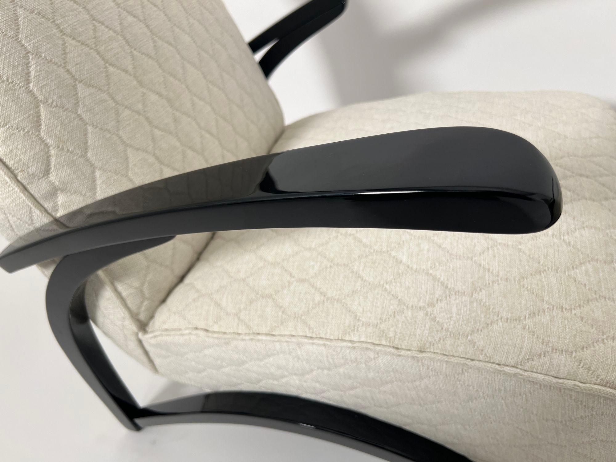 Paar Art Deco Lounge Chairs von J. Halabala, schwarzer Lack, Tschechien um 1930 im Angebot 9