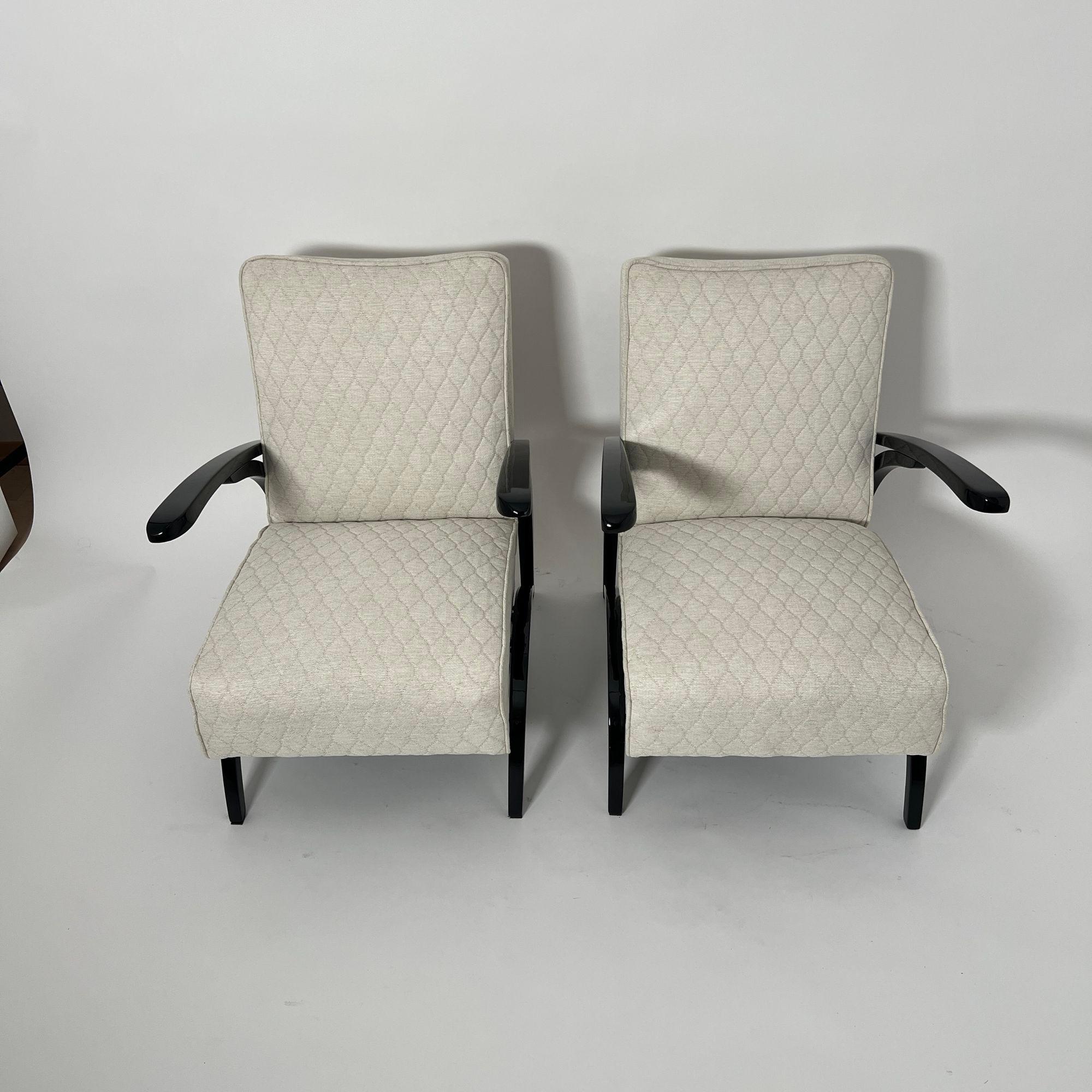 Paar Art Deco Lounge Chairs von J. Halabala, schwarzer Lack, Tschechien um 1930 im Zustand „Hervorragend“ im Angebot in Regensburg, DE