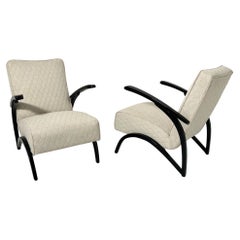Antique Pair of Art Deco Lounge Chairs by J. Halabala, Black Laquer, Czechia circa 1930