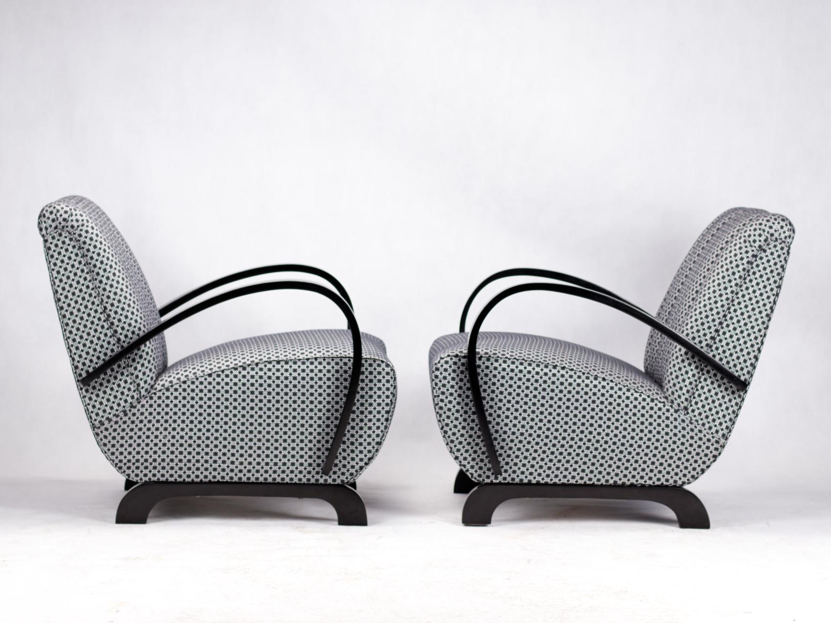 Fabric Pair of Art Deco Lounge Chairs by Jindrich Halabala for UP Zavody Brno, 1930s