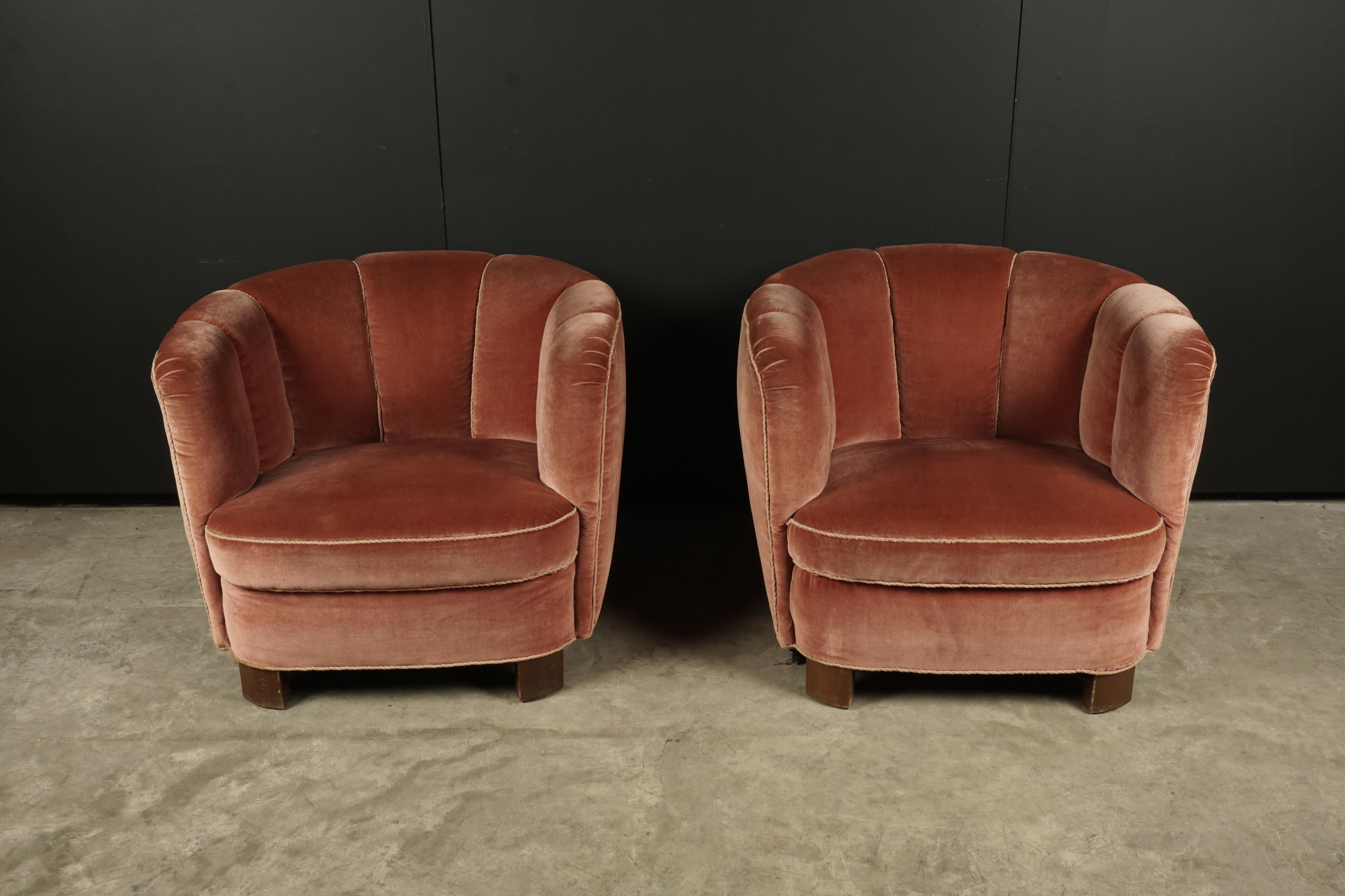 European Vintage Pair of Art Deco Lounge Chairs from Denmark, circa 1950