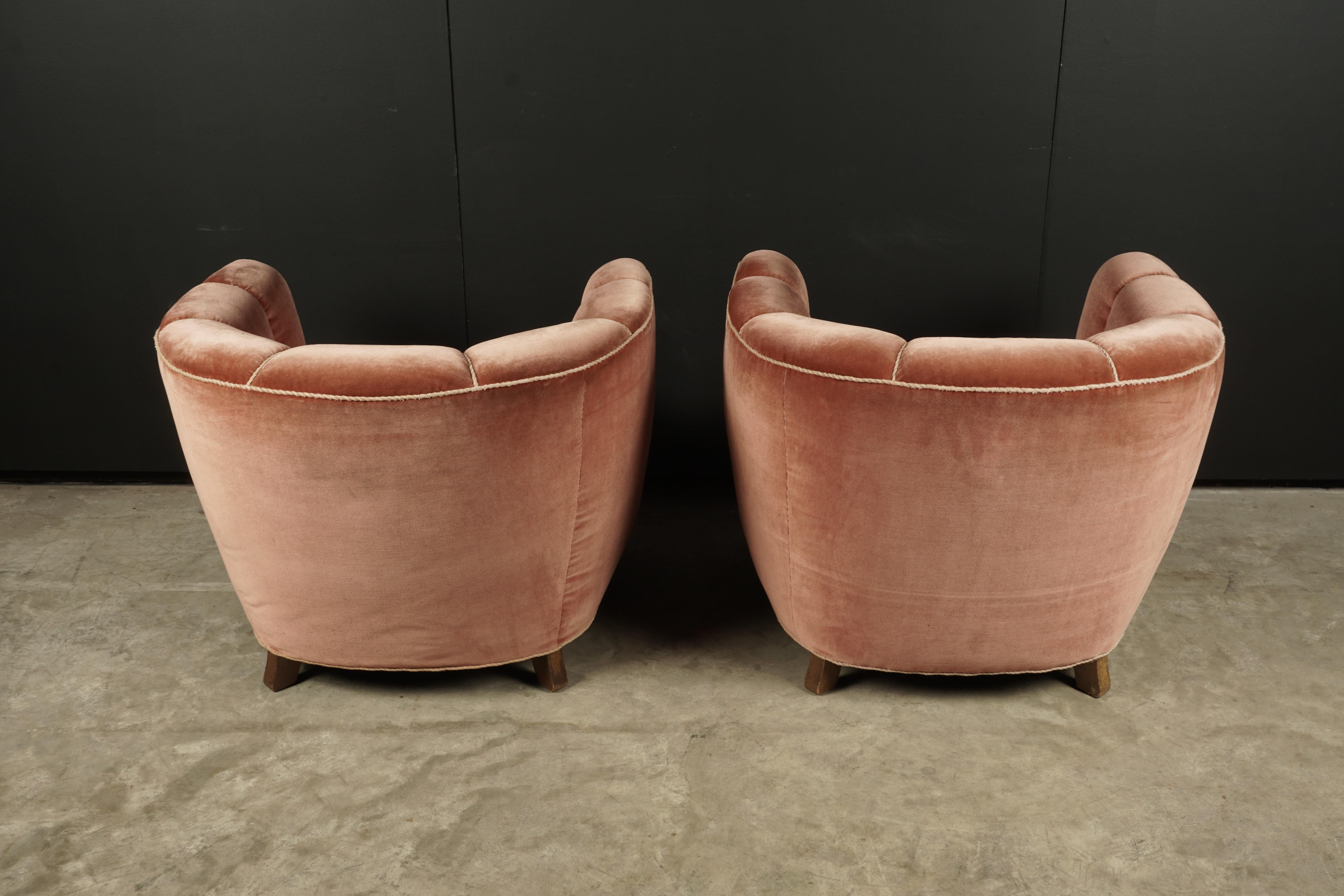 Mid-20th Century Vintage Pair of Art Deco Lounge Chairs from Denmark, circa 1950
