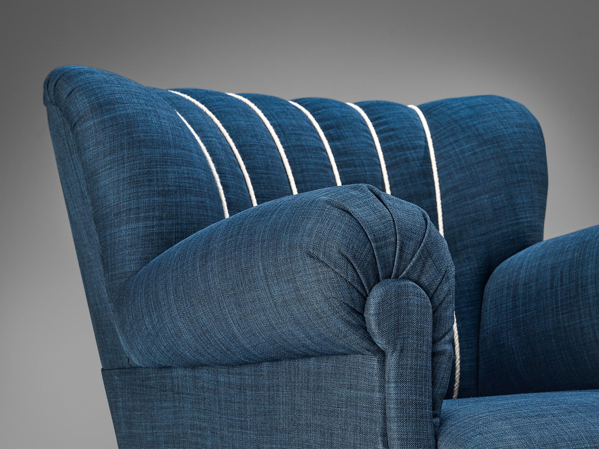 Paire de chaises longues Art déco en tissu bleu en vente 1
