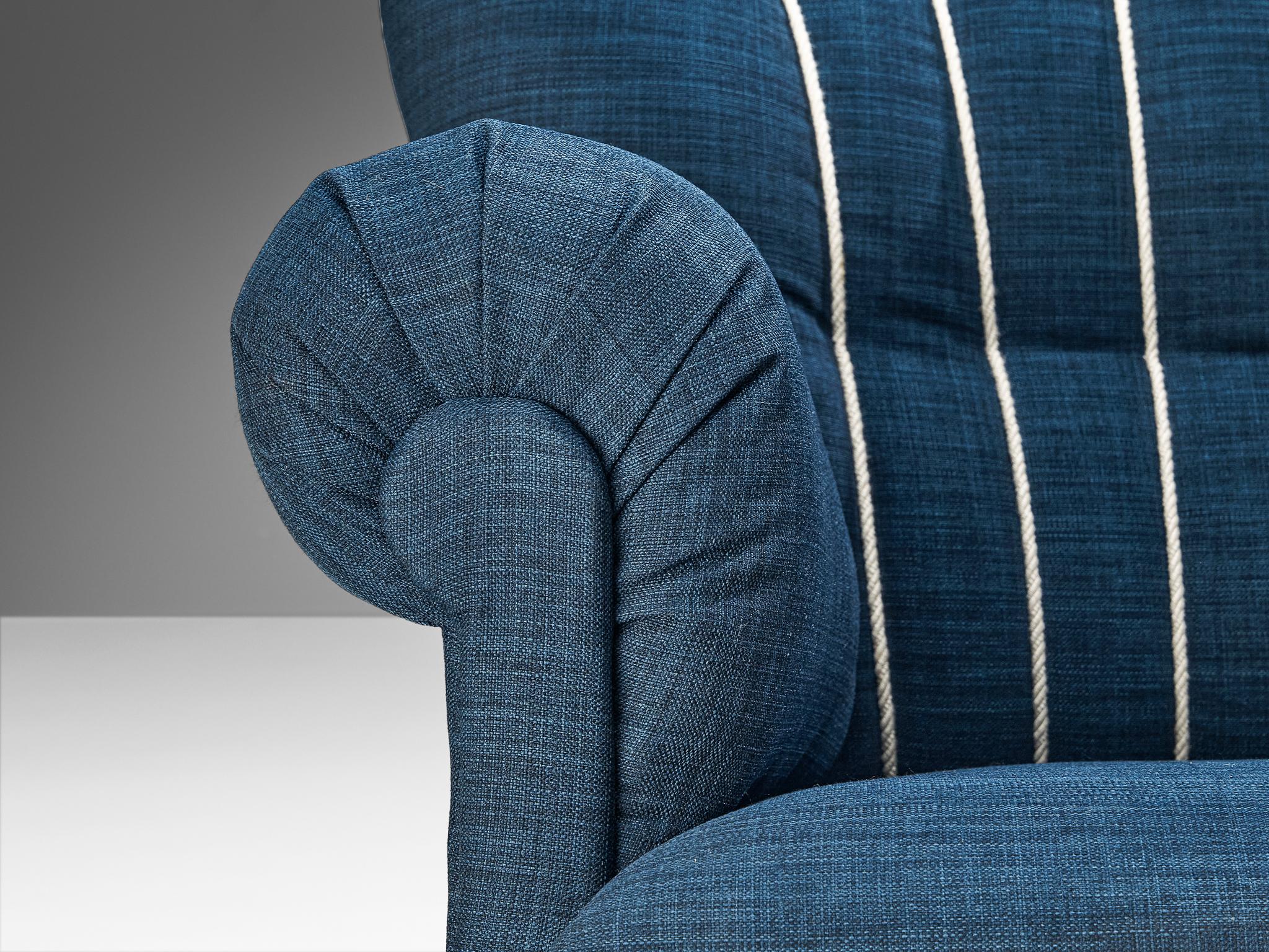 Paire de chaises longues Art déco en tissu bleu en vente 2