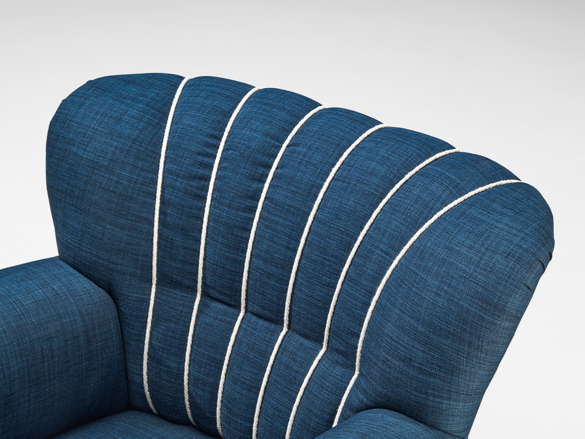 Paire de chaises longues Art déco en tissu bleu en vente 3