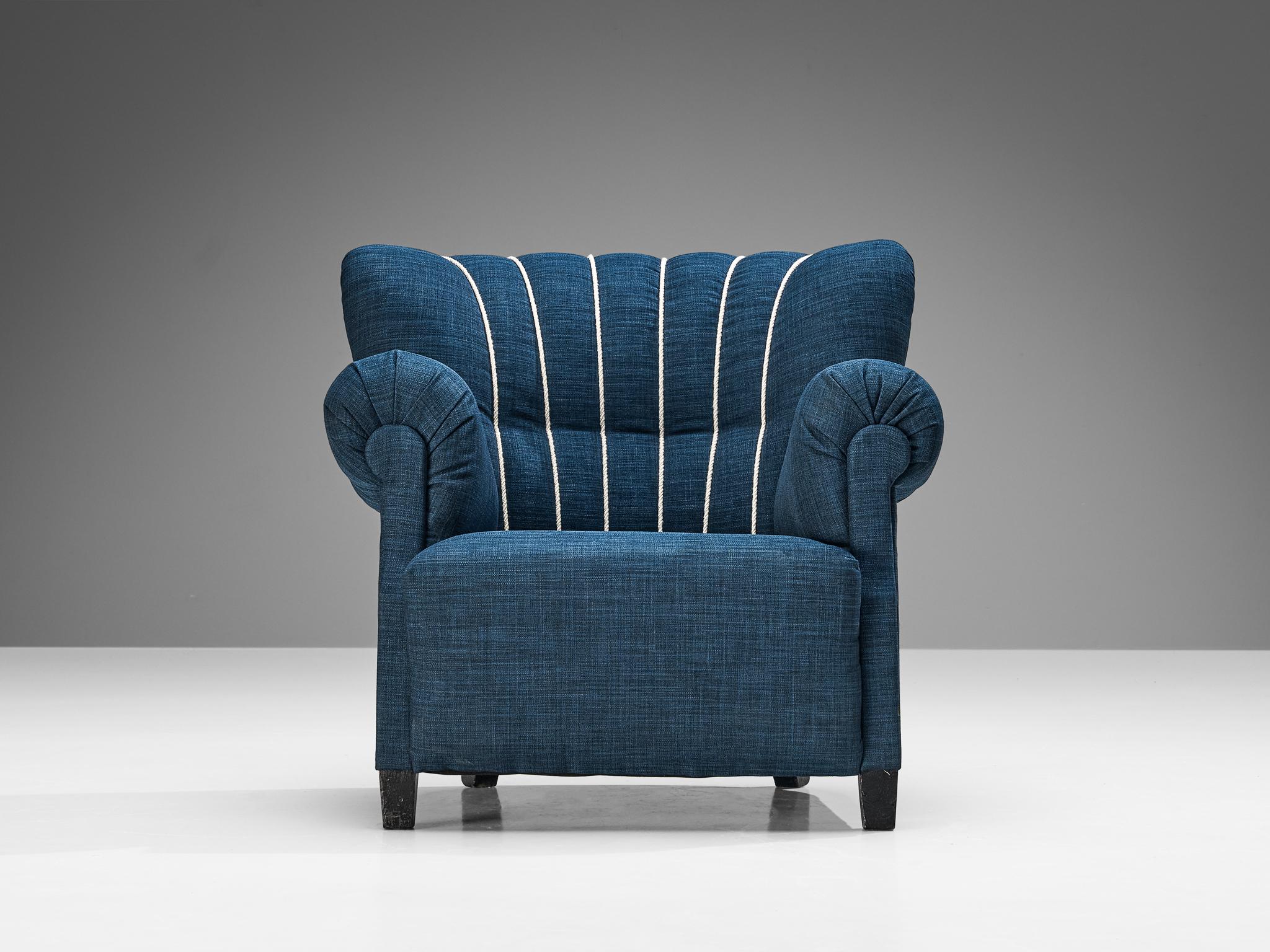 Tissu Paire de chaises longues Art déco en tissu bleu en vente