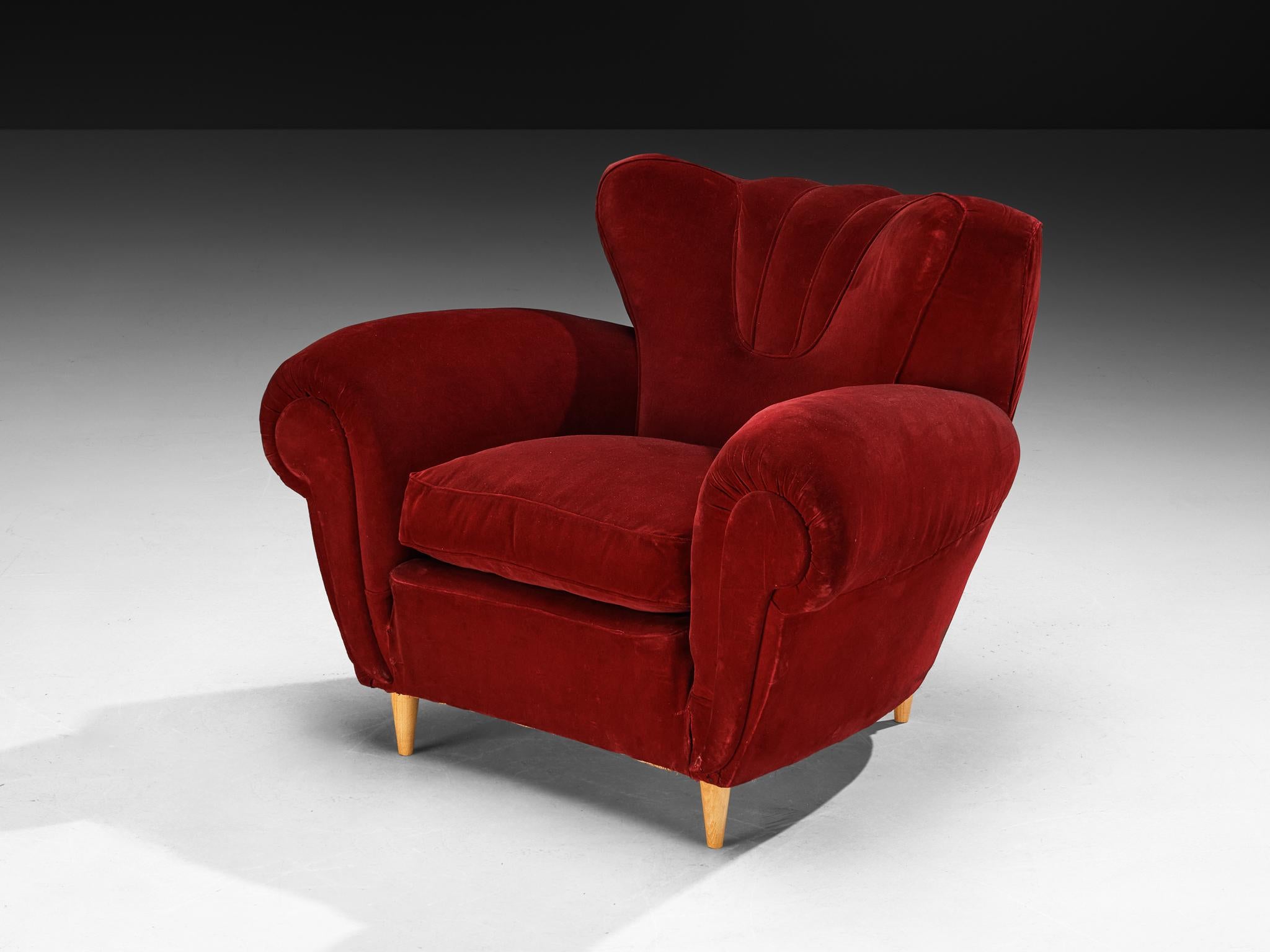 Paire de chaises longues Art déco en velours rouge bourgogne en vente 4