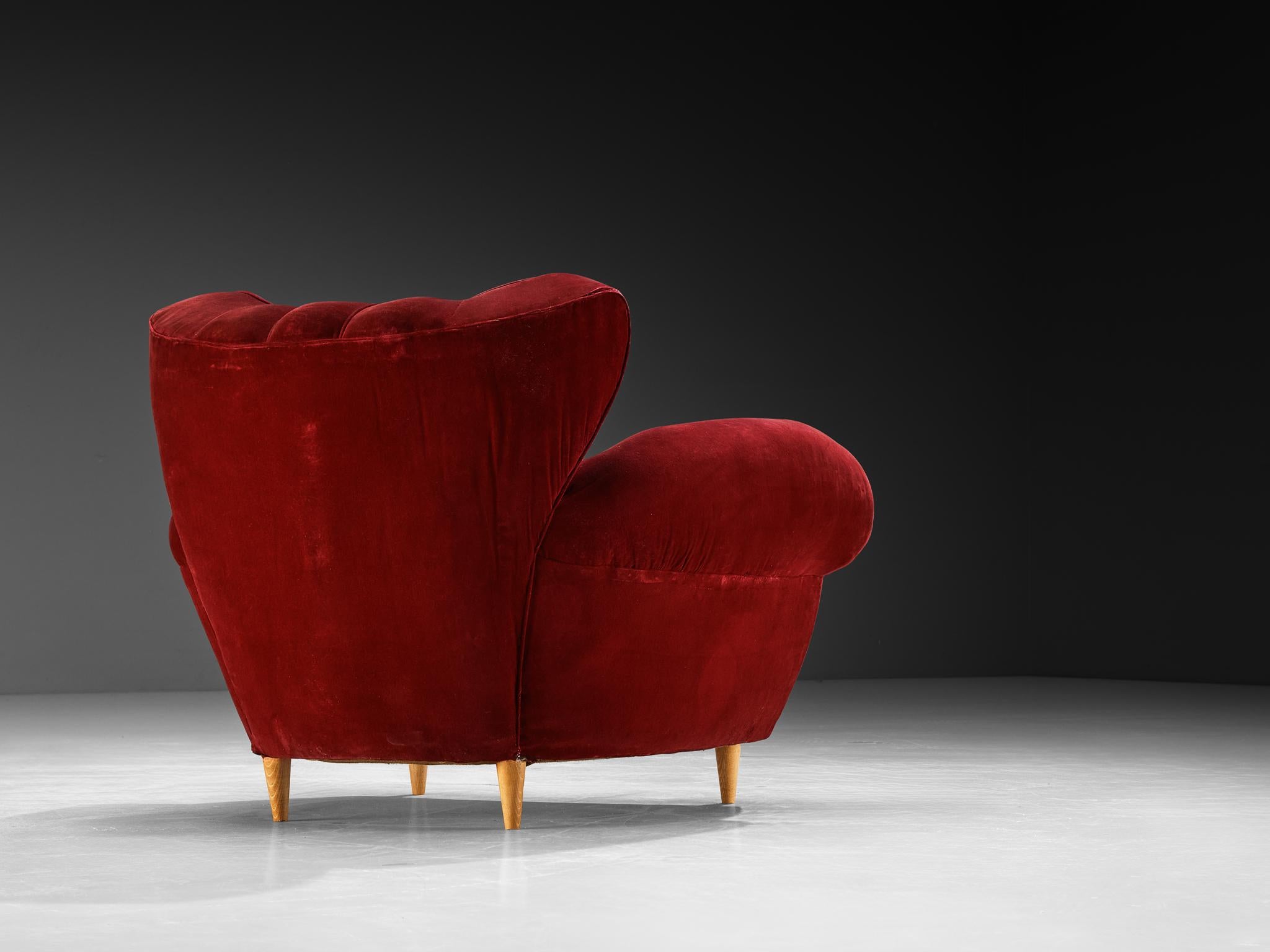 Paire de chaises longues Art déco en velours rouge bourgogne en vente 1