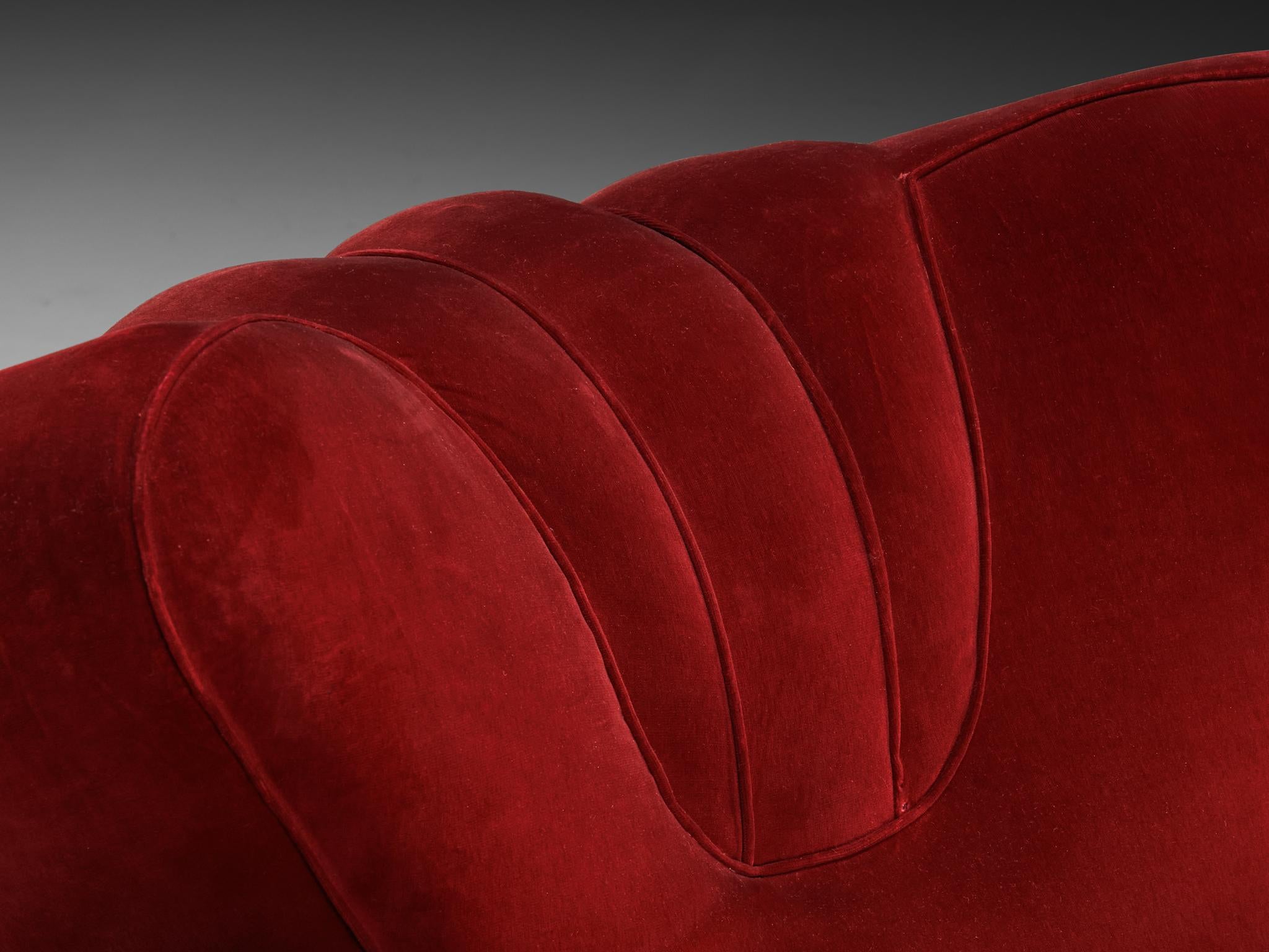 Paire de chaises longues Art déco en velours rouge bourgogne en vente 3