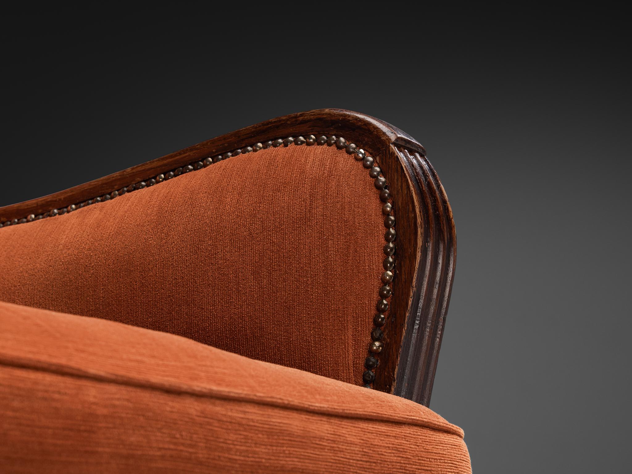 Pair of Art Deco Lounge Chairs in Burnt Orange Colored Fabric For Sale 6