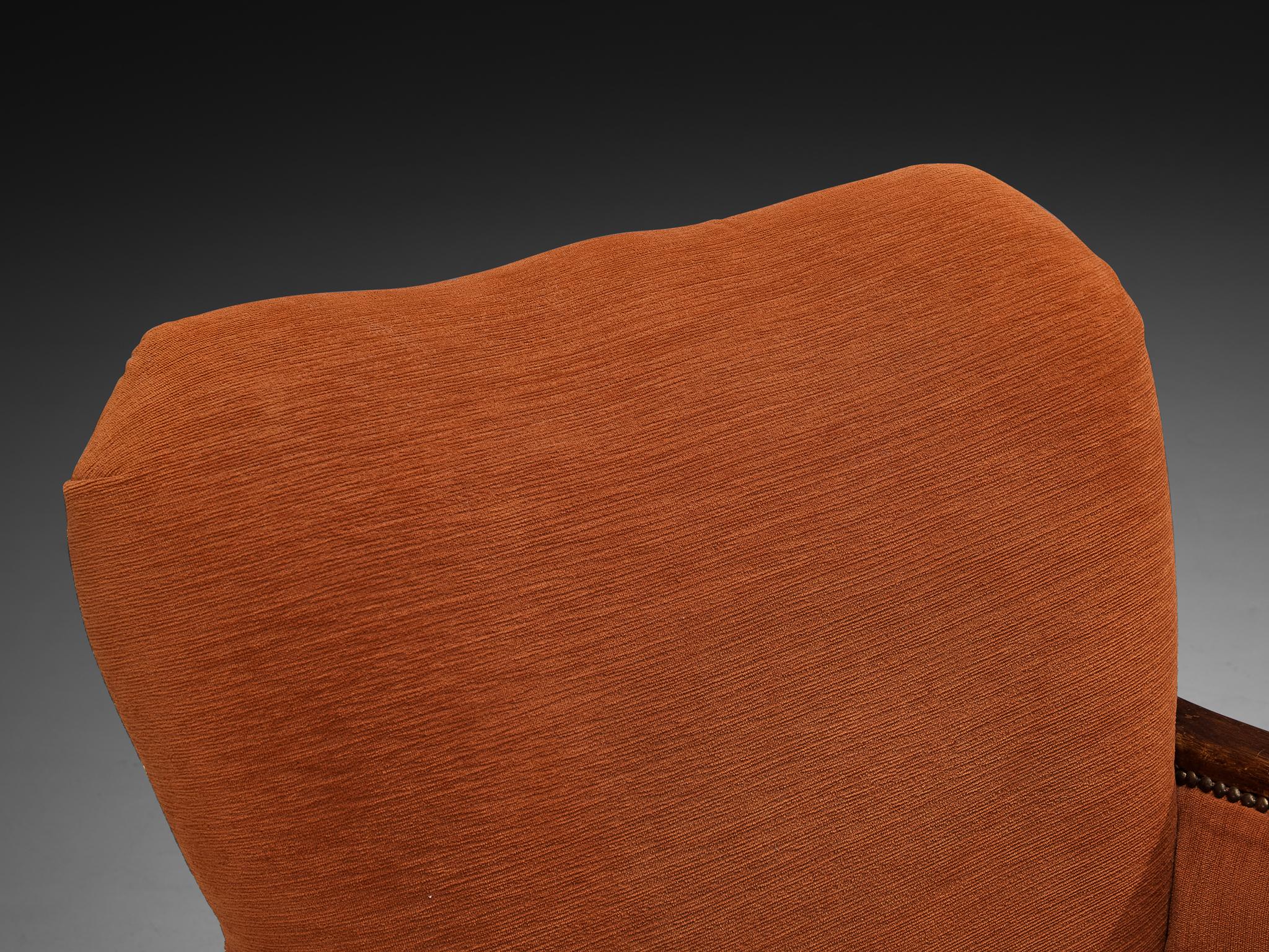 Pair of Art Deco Lounge Chairs in Burnt Orange Colored Fabric For Sale 3