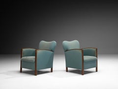 Par de sillones Art Déco de roble y tela en turquesa suave