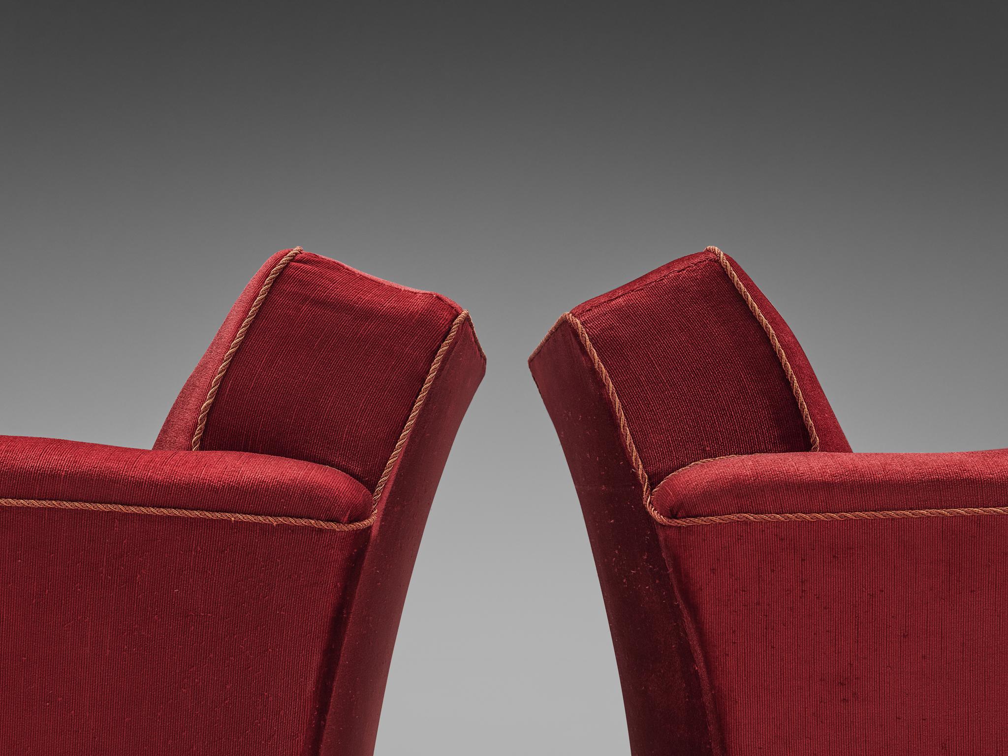 Mid-20th Century Pair of Art Deco Lounge Chairs in Red Velours