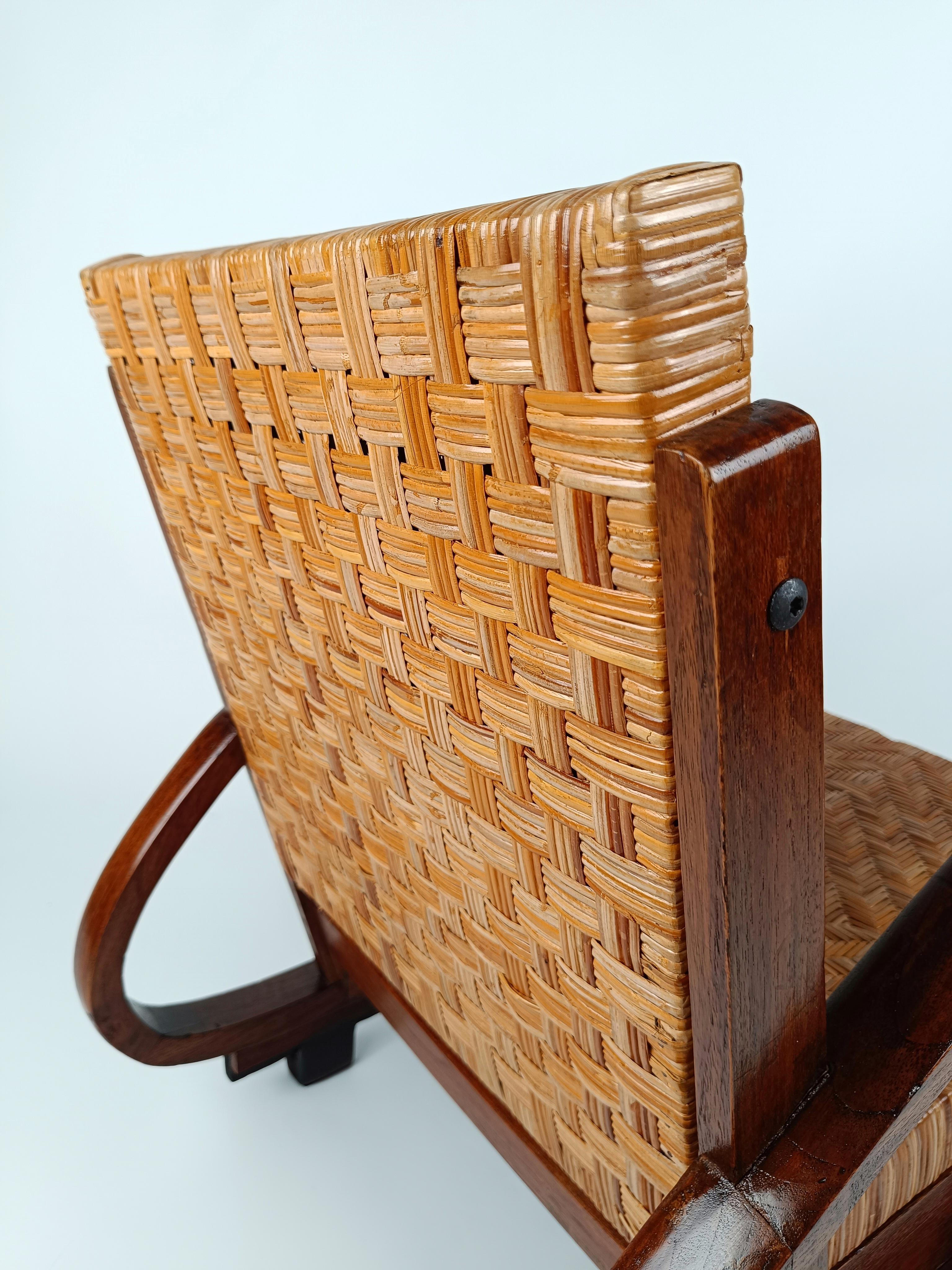 Pair of Art Deco Lounge Chairs in Teak and Cane in the Style of Francis Jourdain For Sale 3