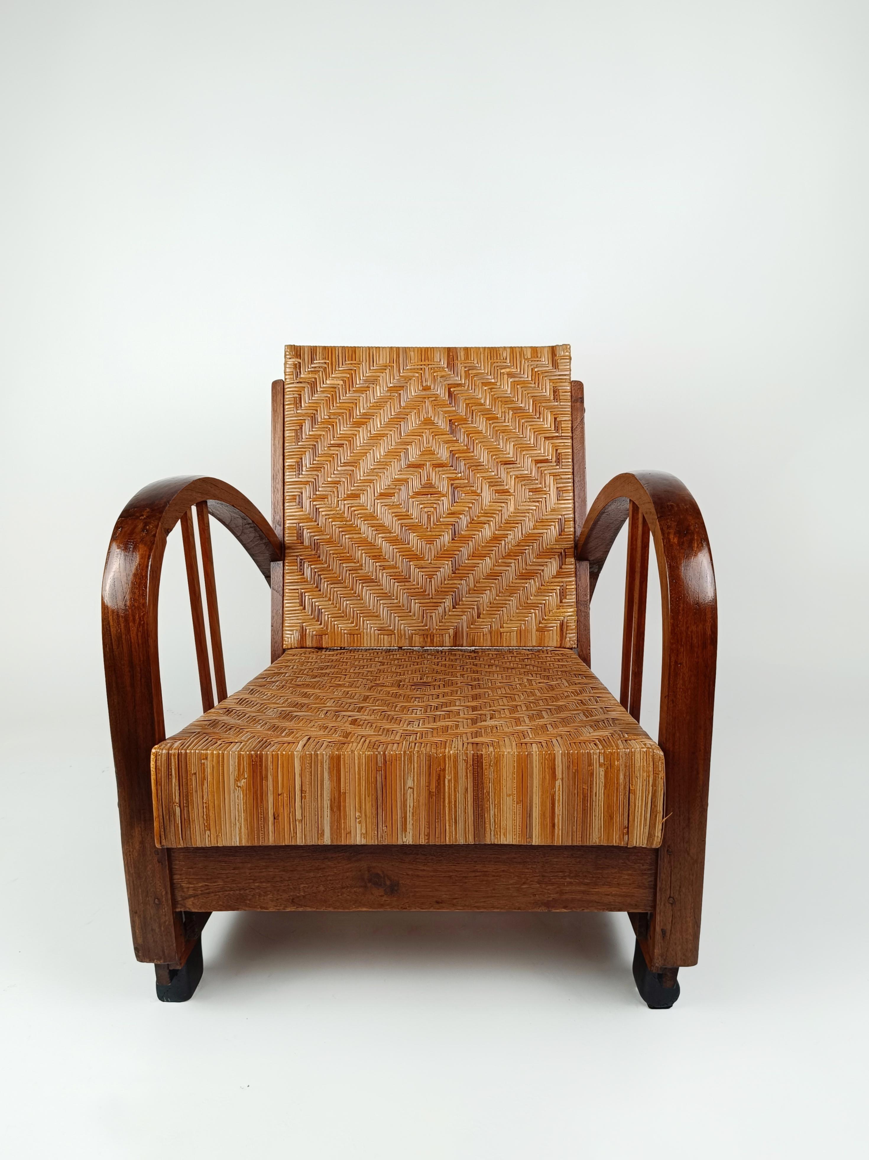 Pair of Art Deco Lounge Chairs in Teak and Cane in the Style of Francis Jourdain For Sale 6