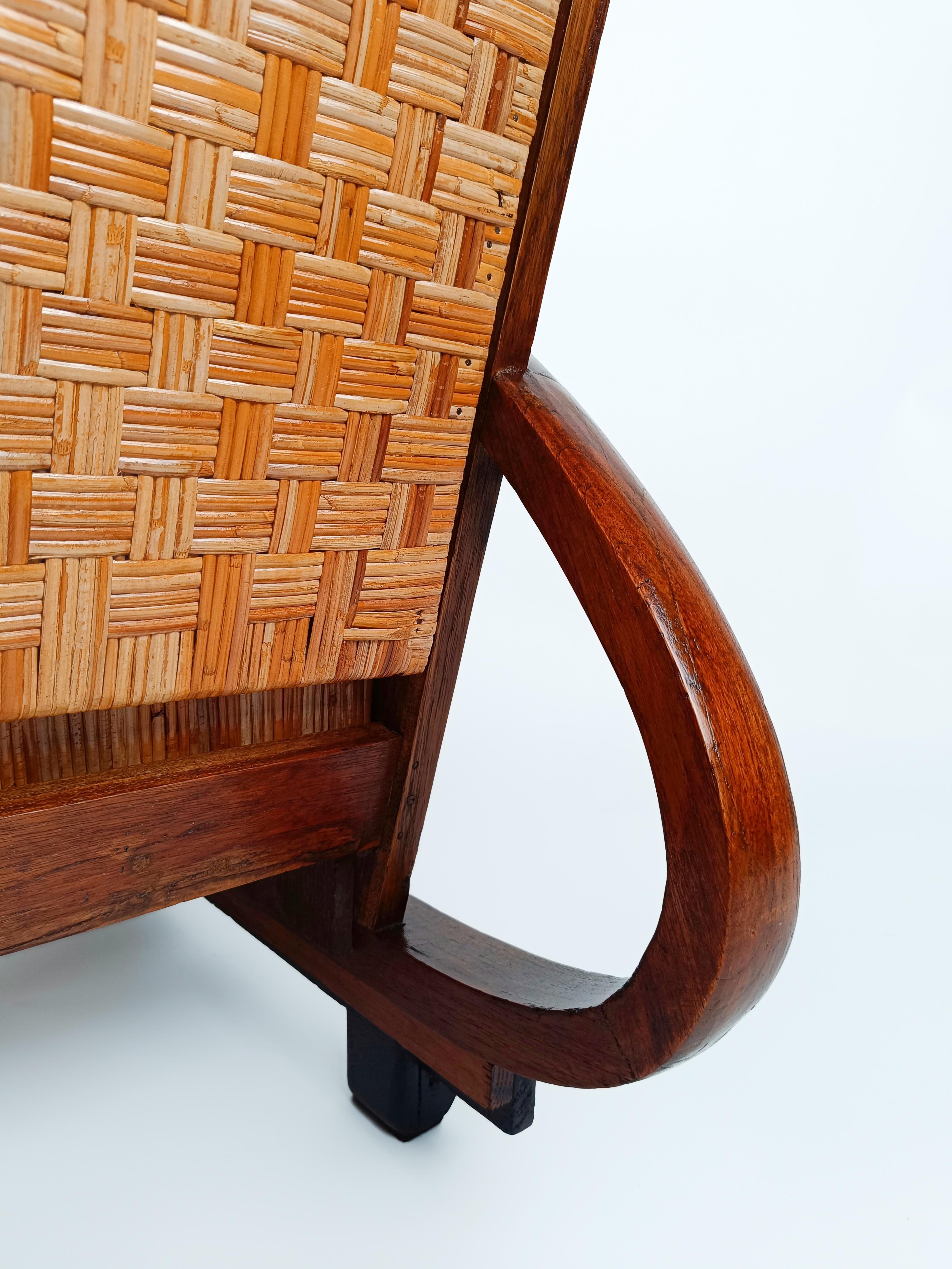 Pair of Art Deco Lounge Chairs in Teak and Cane in the Style of Francis Jourdain In Good Condition For Sale In Roma, IT