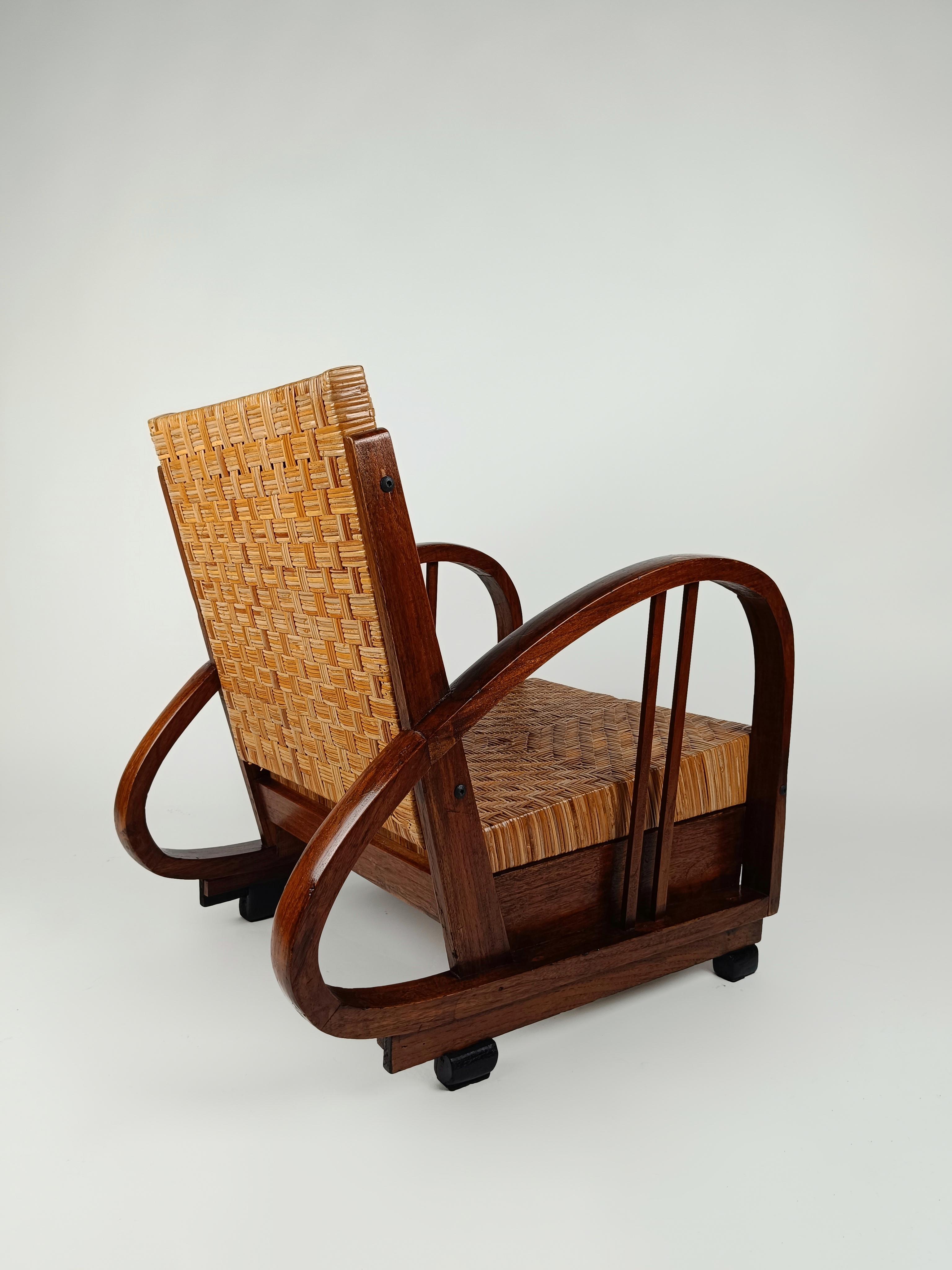 Paire de chaises longues Art déco en teck et rotin dans le style de Francis Jourdain en vente 3