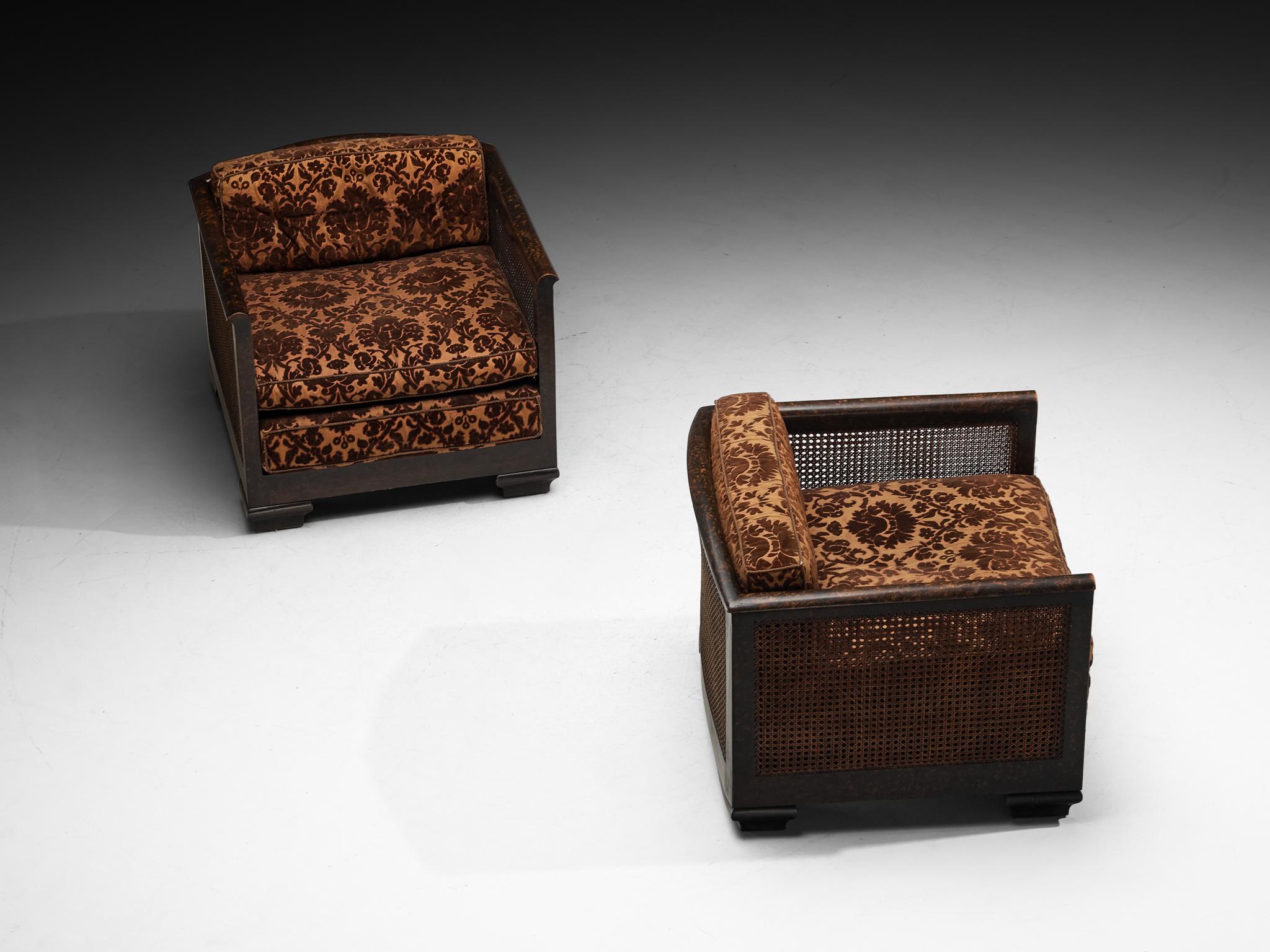 Pareja de Sillas de Salón Art Decó de Madera y Caña en Bueno estado para la venta en Waalwijk, NL