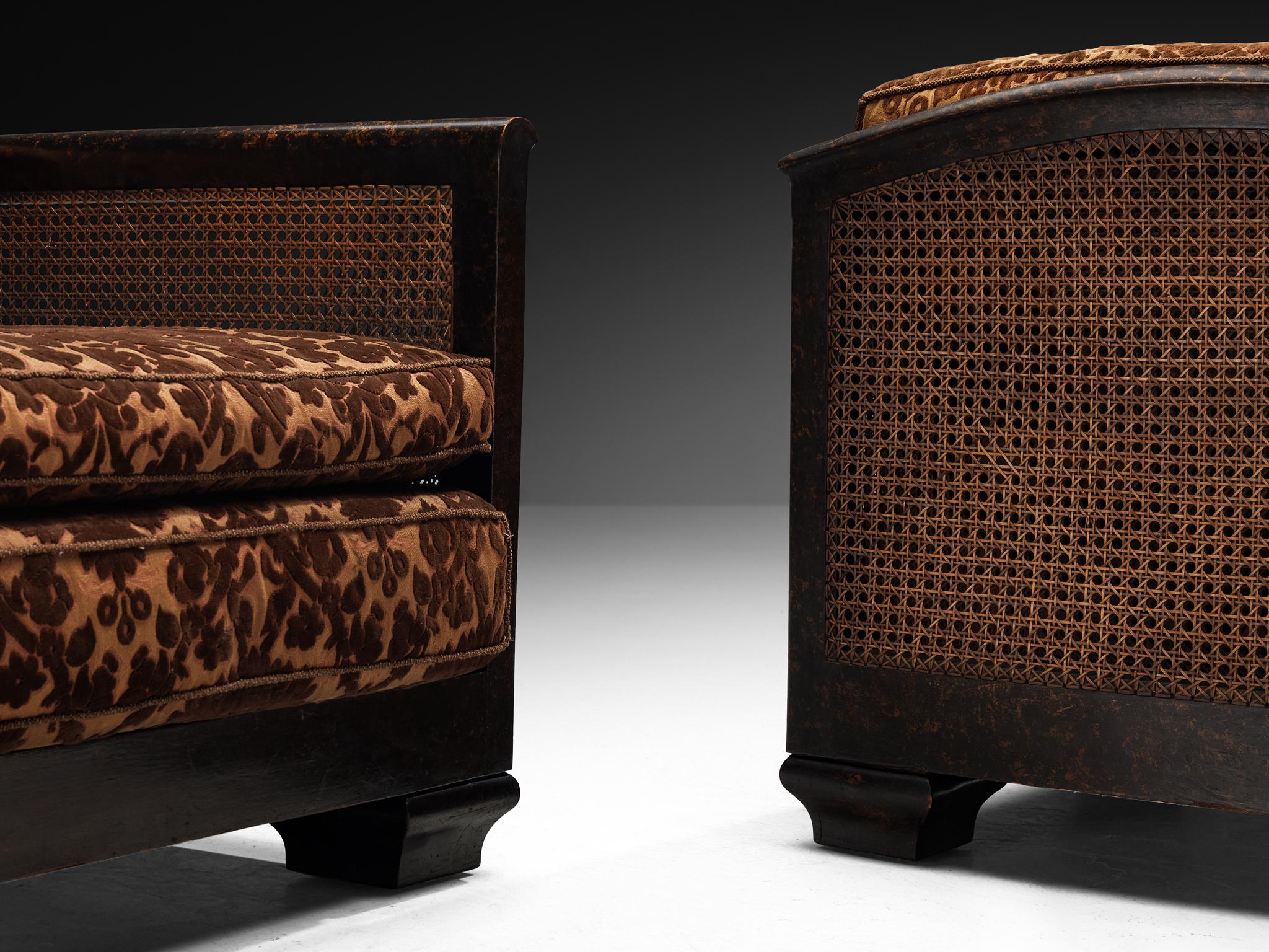 Pareja de Sillas de Salón Art Decó de Madera y Caña mediados del siglo XX en venta