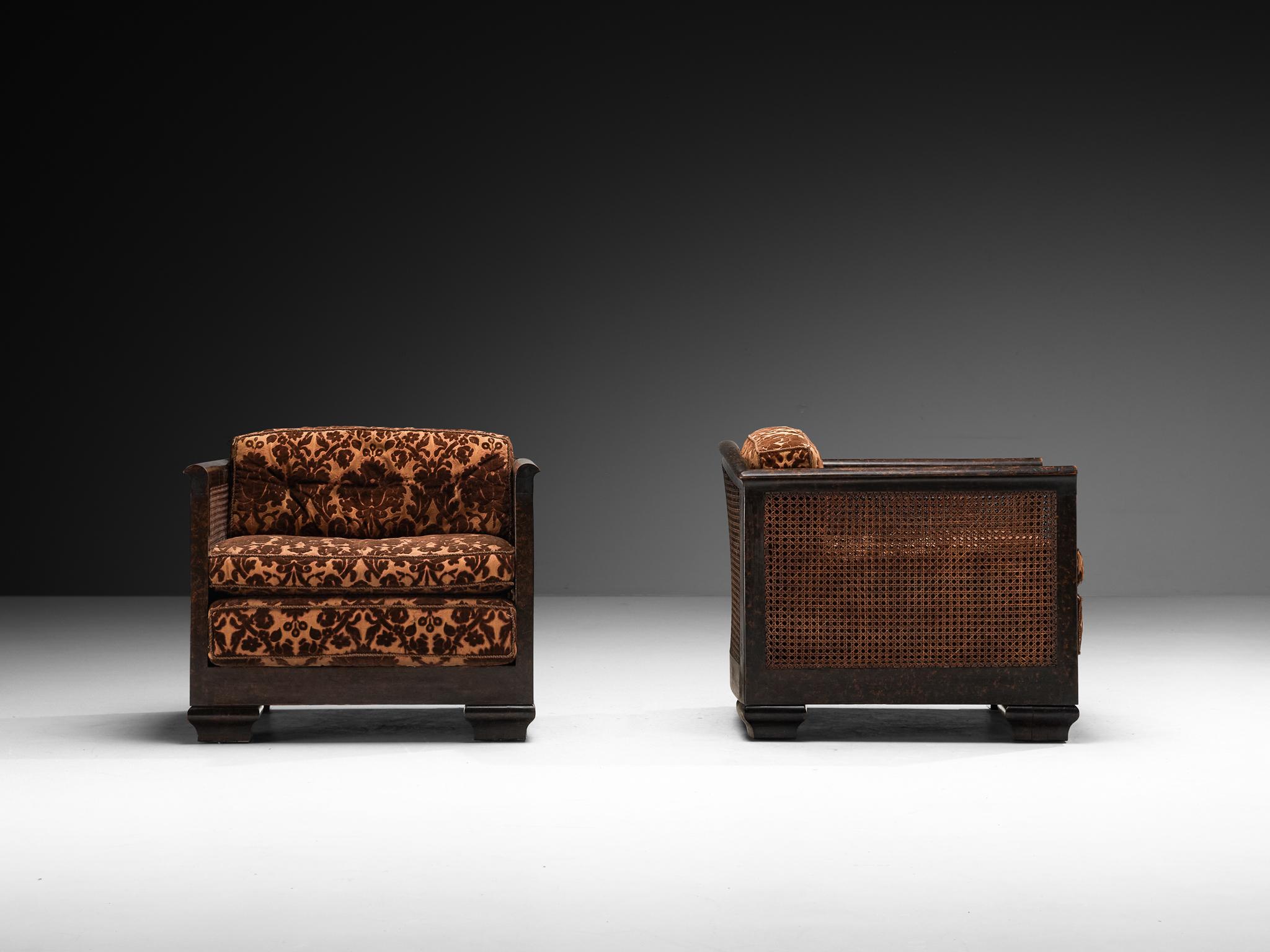 Pareja de Sillas de Salón Art Decó de Madera y Caña en venta 1