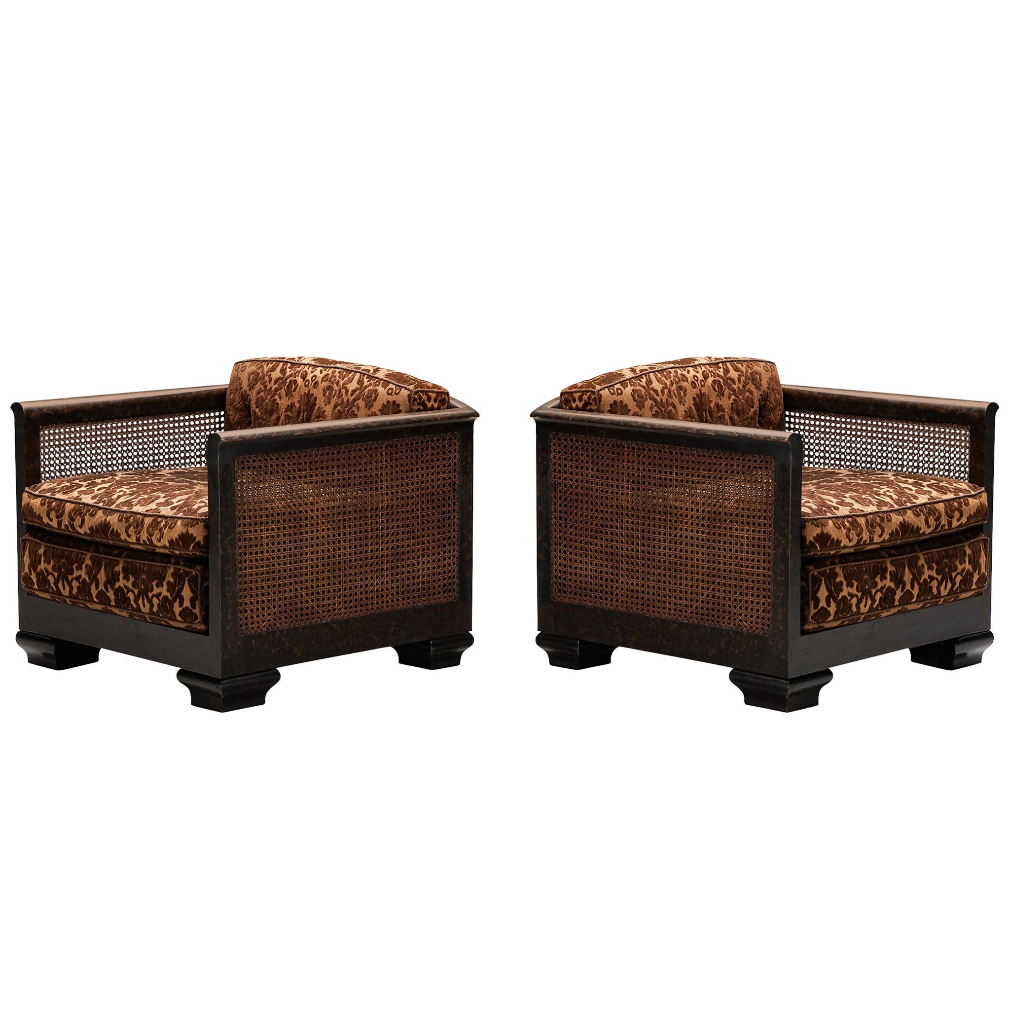 Pareja de Sillas de Salón Art Decó de Madera y Caña en venta