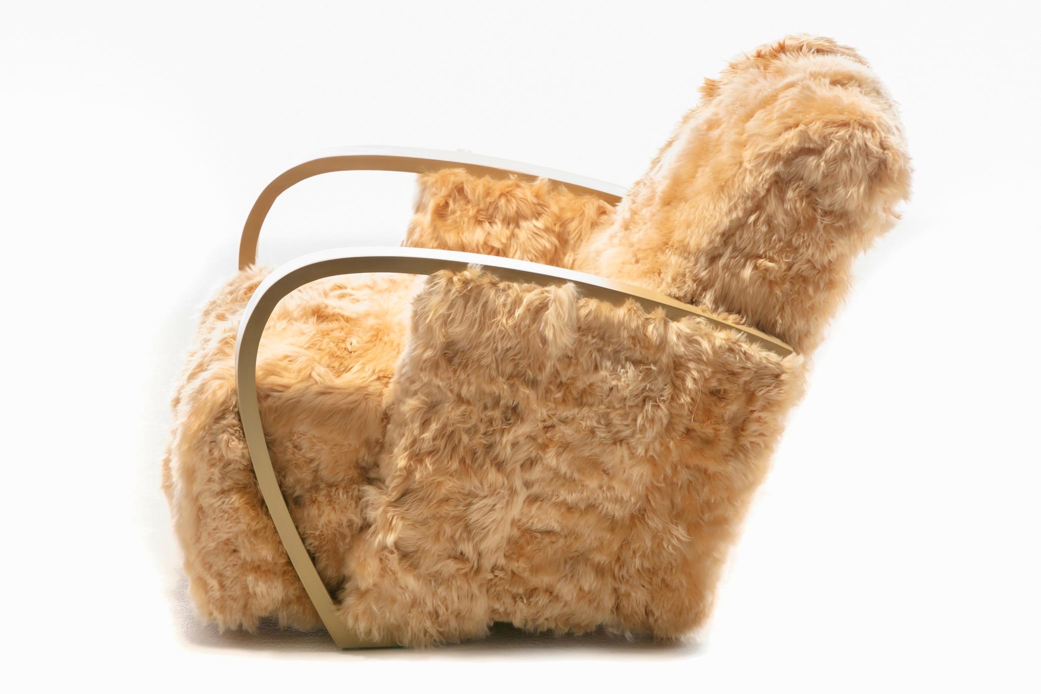 Paar Art-Déco-Loungesessel, neu gepolstert mit handgenähtem peruanischem Alpaka im Angebot 4