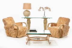 Paar Art-Déco-Loungesessel, neu gepolstert mit handgenähtem peruanischem Alpaka