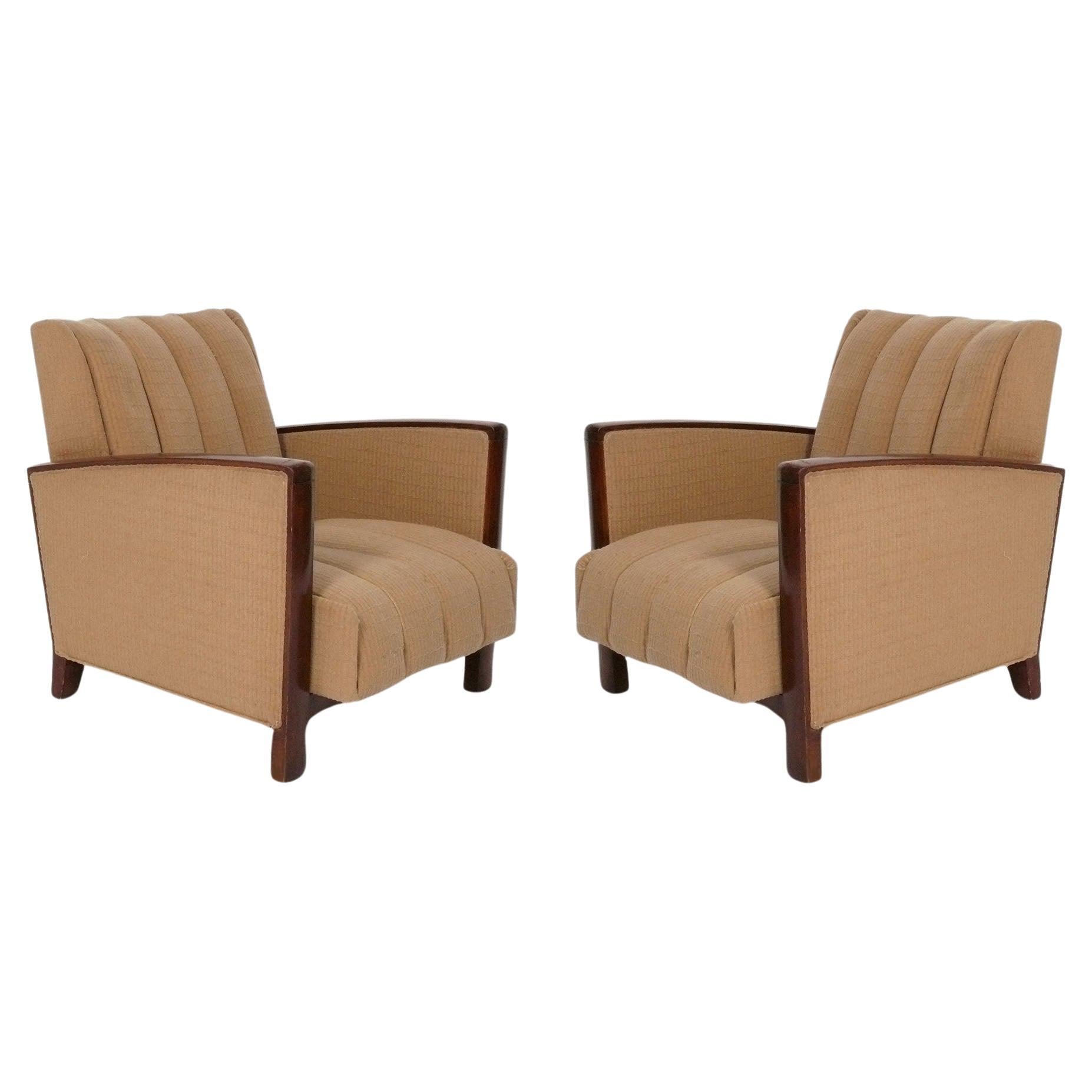 Paire de chaises longues Art déco retapissées dans votre tissu
