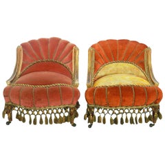 Pair of Art Deco Lounge Chairs Slipper Armchairs Upholstered Giltwood Bohemian