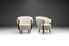 Pair of Art Deco Lounge Chairs with Brass Feet, Scandinavia circa 1940s