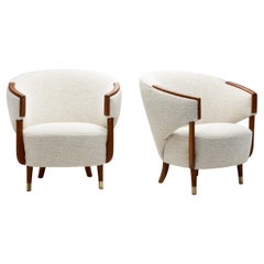 Paar Art Deco Lounge Chairs mit Messingfüßen, Skandinavien um 1940