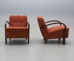 Pair of Art Deco Lounge Chairs with Curved Birch Arms, circa 1930s
