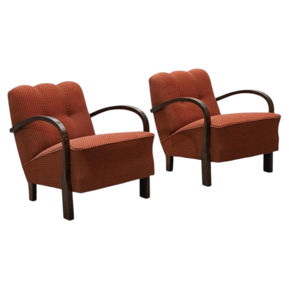 Pair of Art Deco Lounge Chairs with Curved Birch Arms, circa 1930s