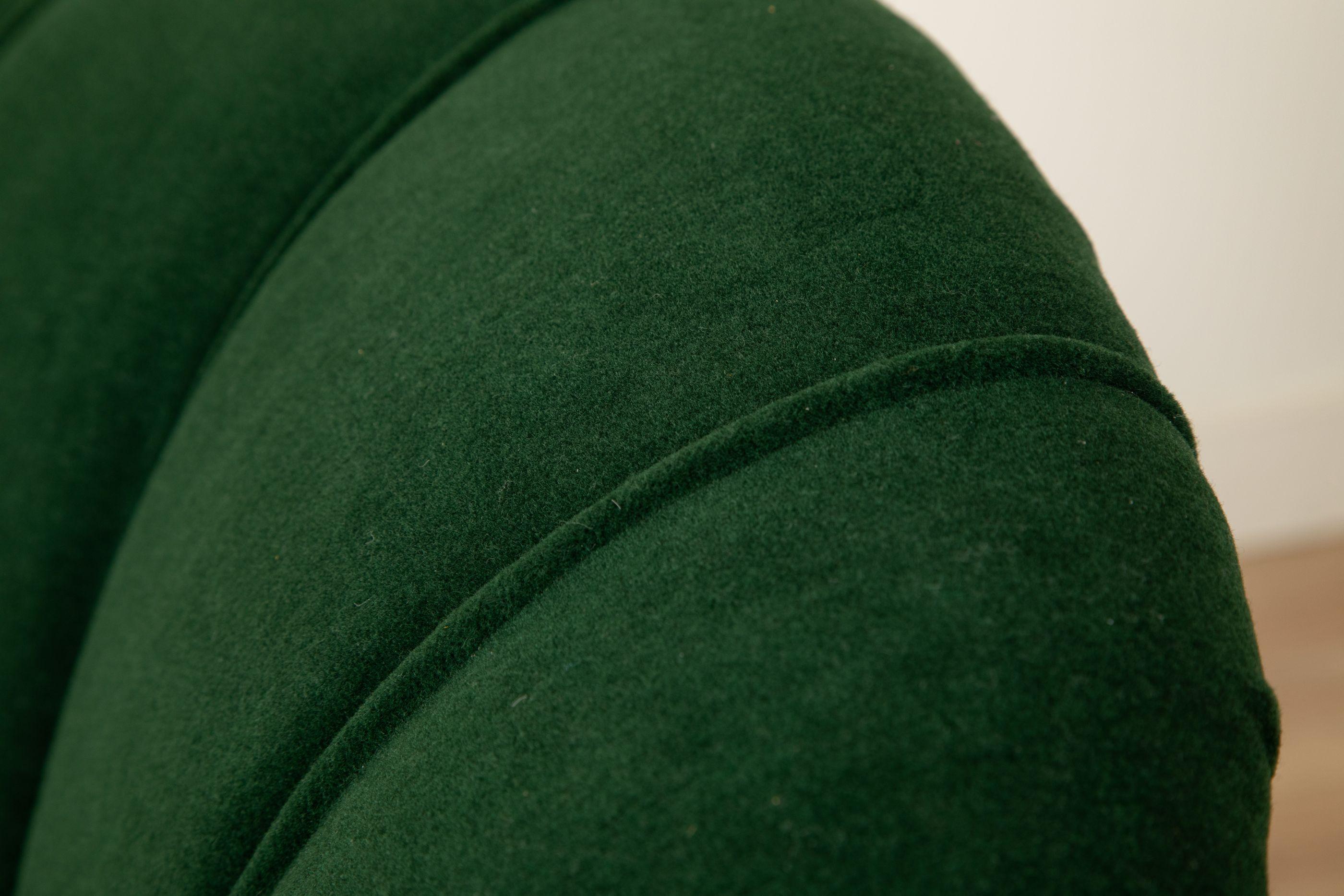Pair of Art Deco Lounge Chairs with Green Mohair Channel Back, Italy For Sale 5