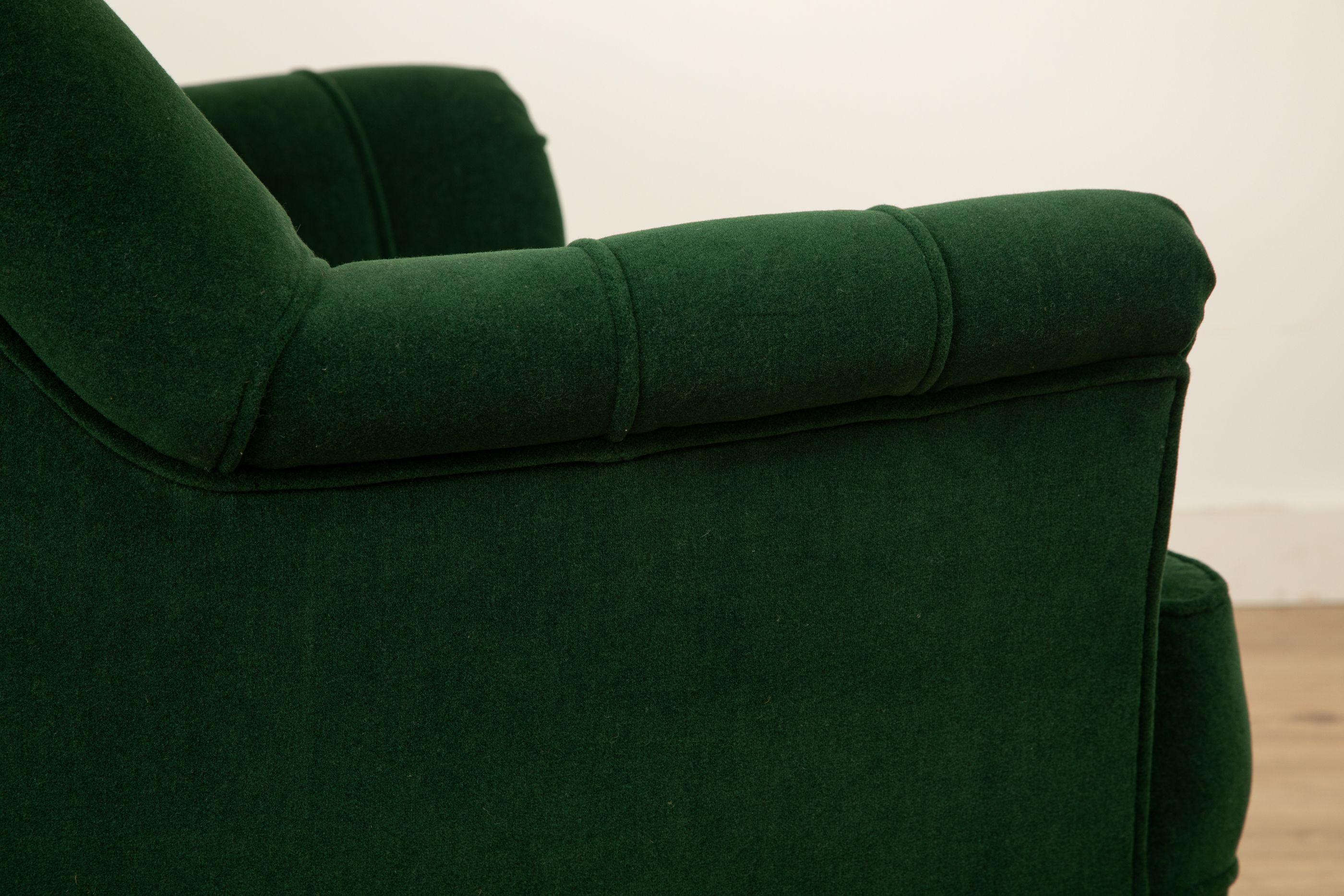 Pair of Art Deco Lounge Chairs with Green Mohair Channel Back, Italy For Sale 6