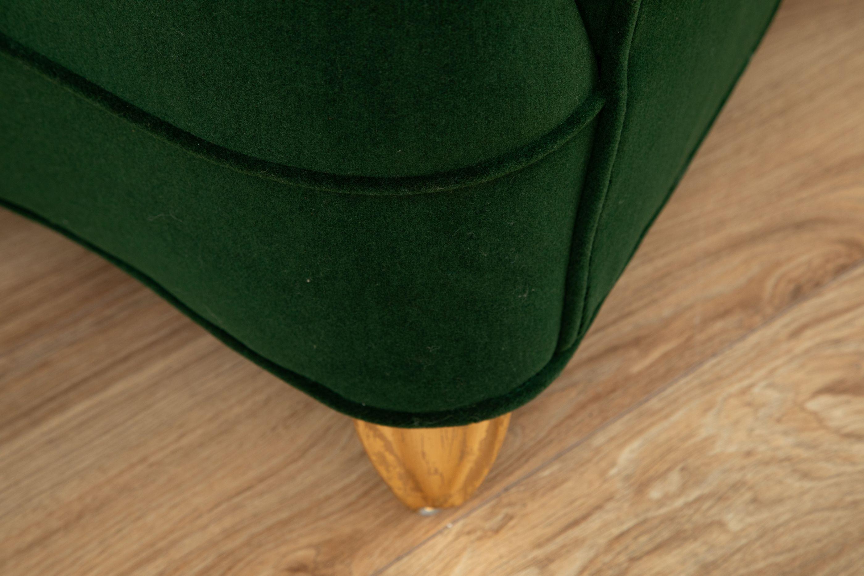 Pair of Art Deco Lounge Chairs with Green Mohair Channel Back, Italy For Sale 9