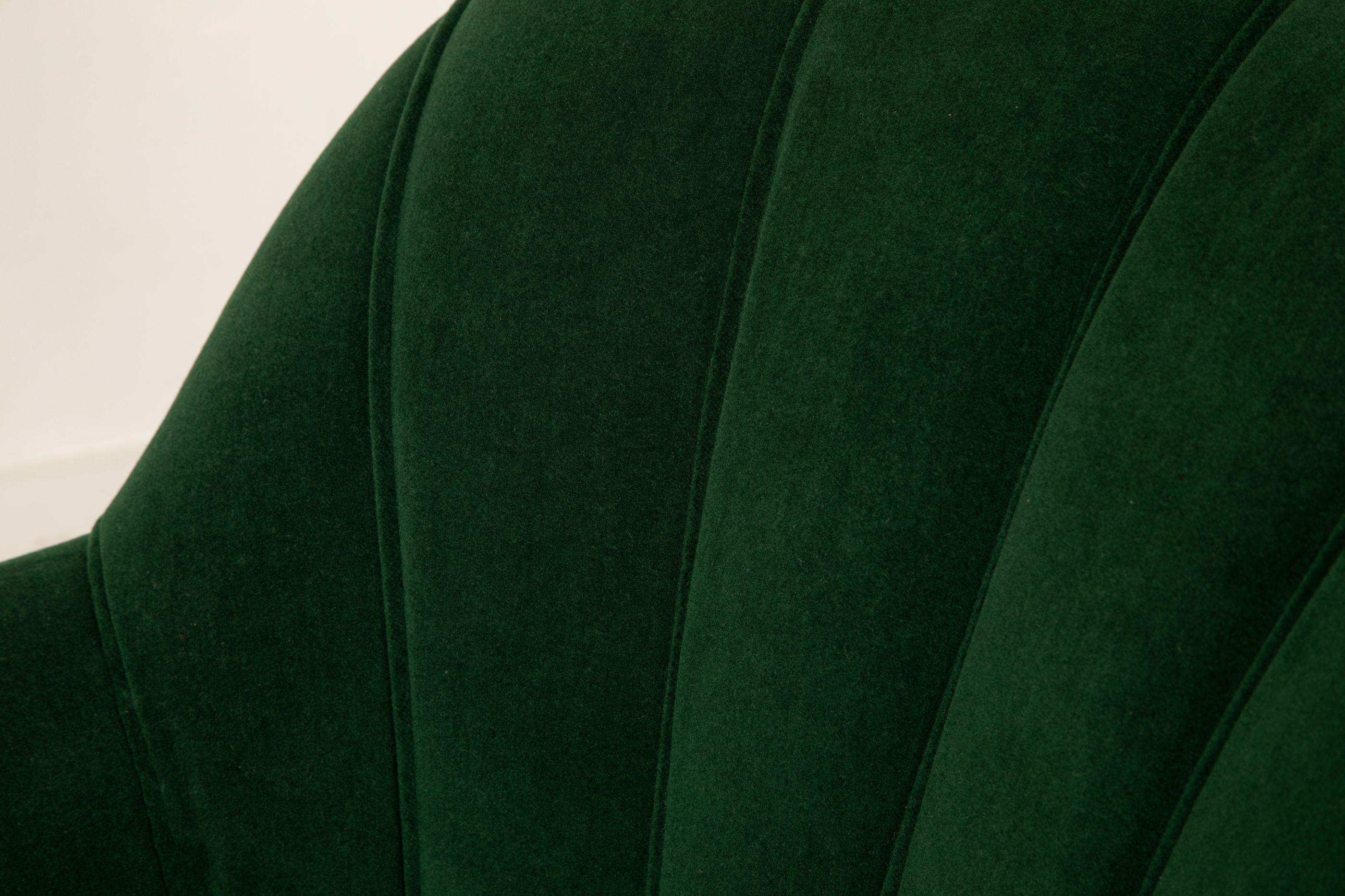 Pair of Art Deco Lounge Chairs with Green Mohair Channel Back, Italy For Sale 4