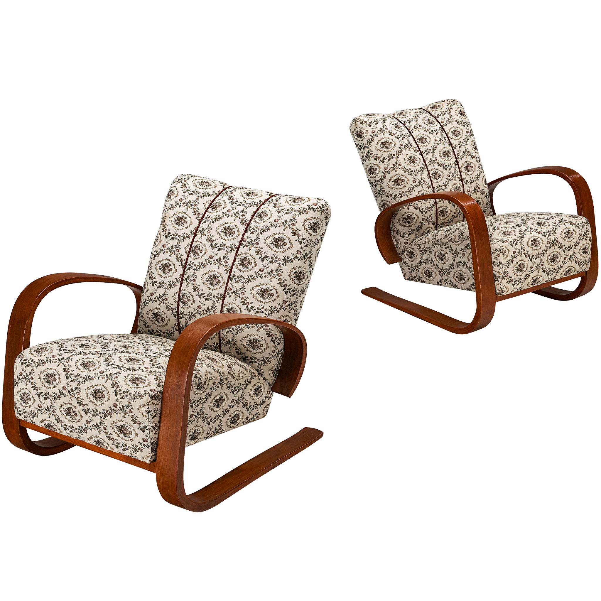 Pair of Art Deco Lounge Chairs with Sculptural Organic Form