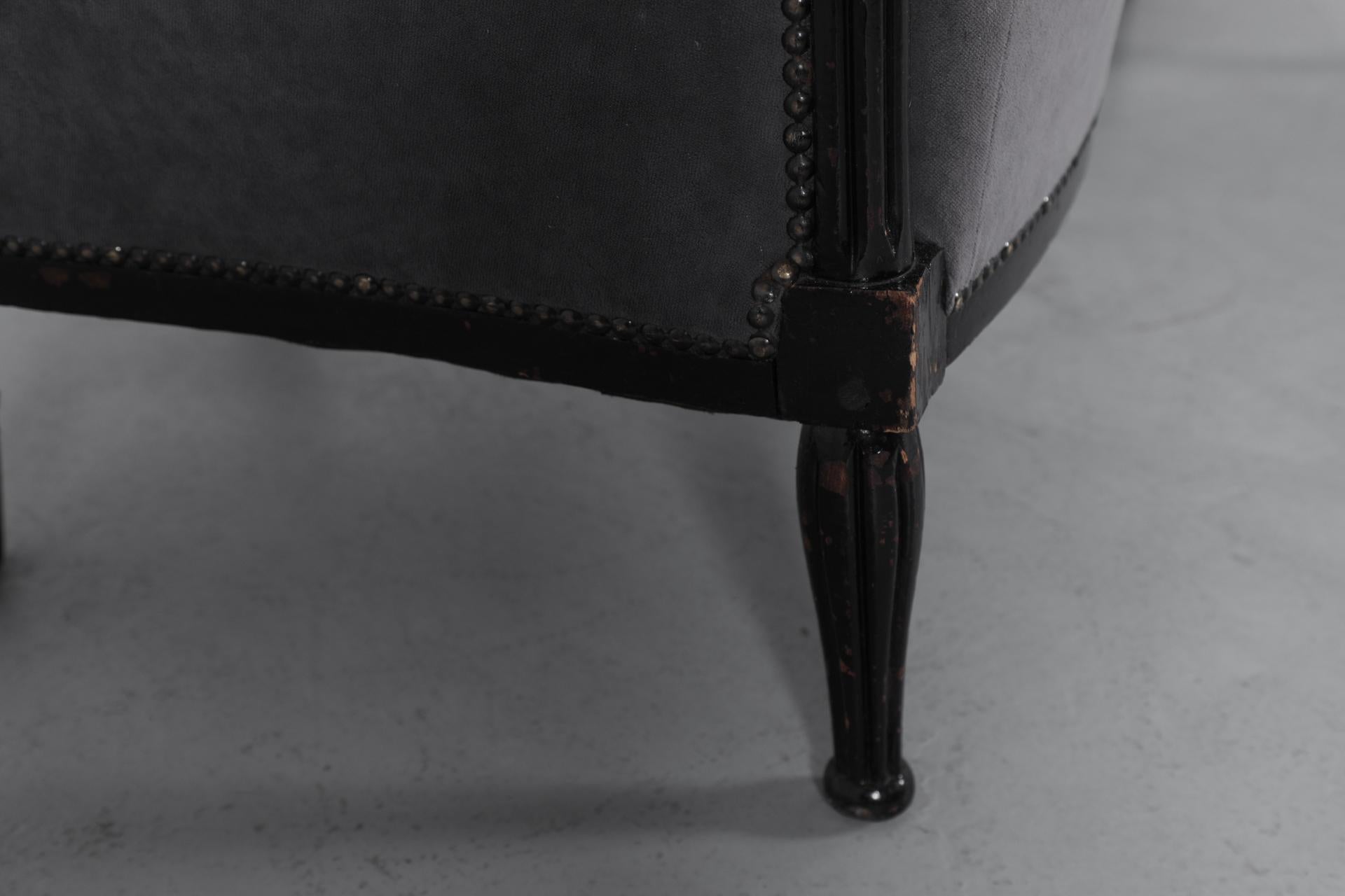 Pair of Art Deco Lounge Chairs with Upholstered Frame and Black Carved Wood en vente 7