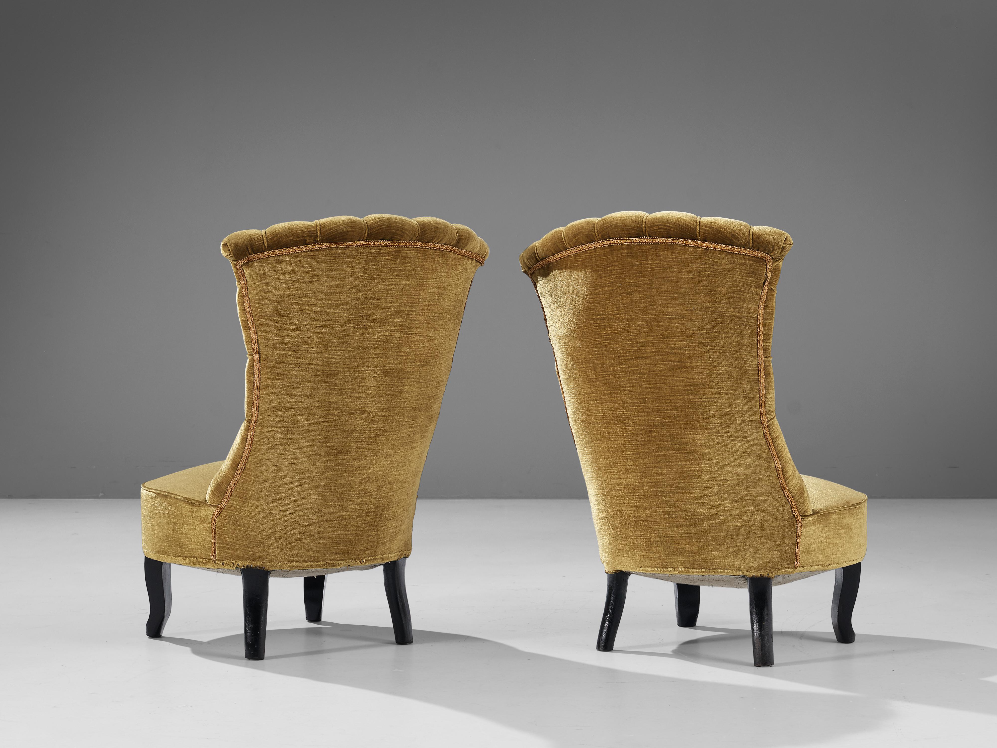 Pair of Art Deco Low Side Chairs in Mustard Velours Fabric 6