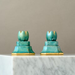 Pair of Art Deco Lustre Candlesticks by Josef Ekberg. Gustavsberg, Sweden, 1930s