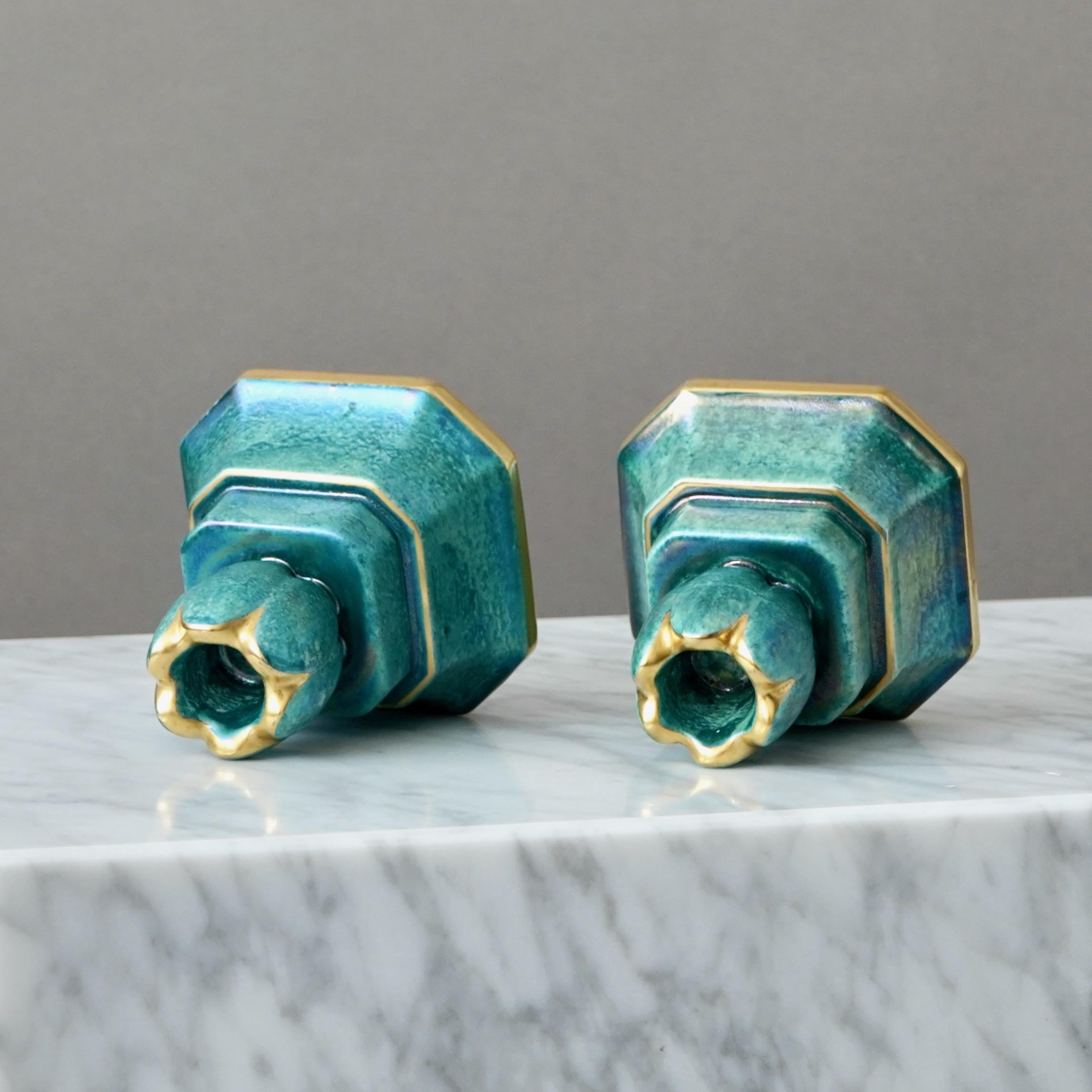 Smaltato Coppia di candelieri Art Deco a lustro di Josef Ekberg. Gustavsberg, Svezia, anni '30 in vendita