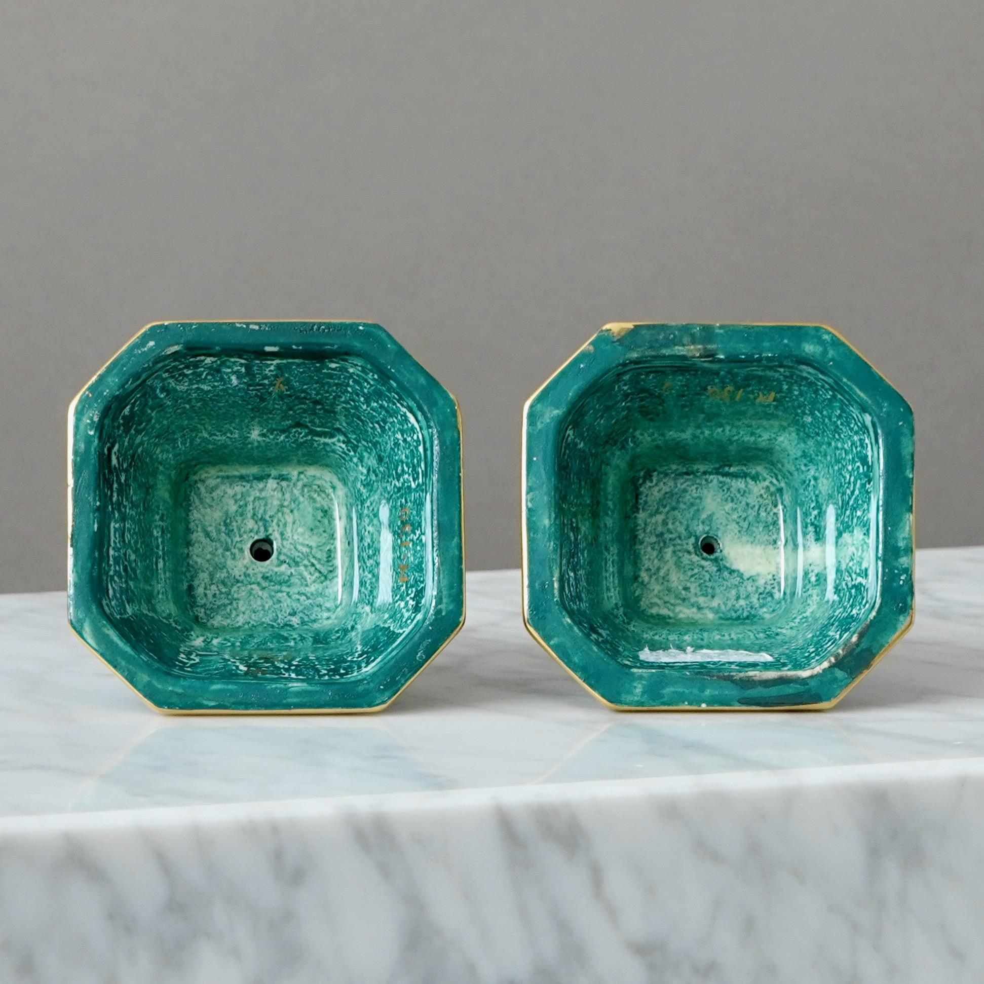 Coppia di candelieri Art Deco a lustro di Josef Ekberg. Gustavsberg, Svezia, anni '30 In condizioni buone in vendita a Malmö, SE