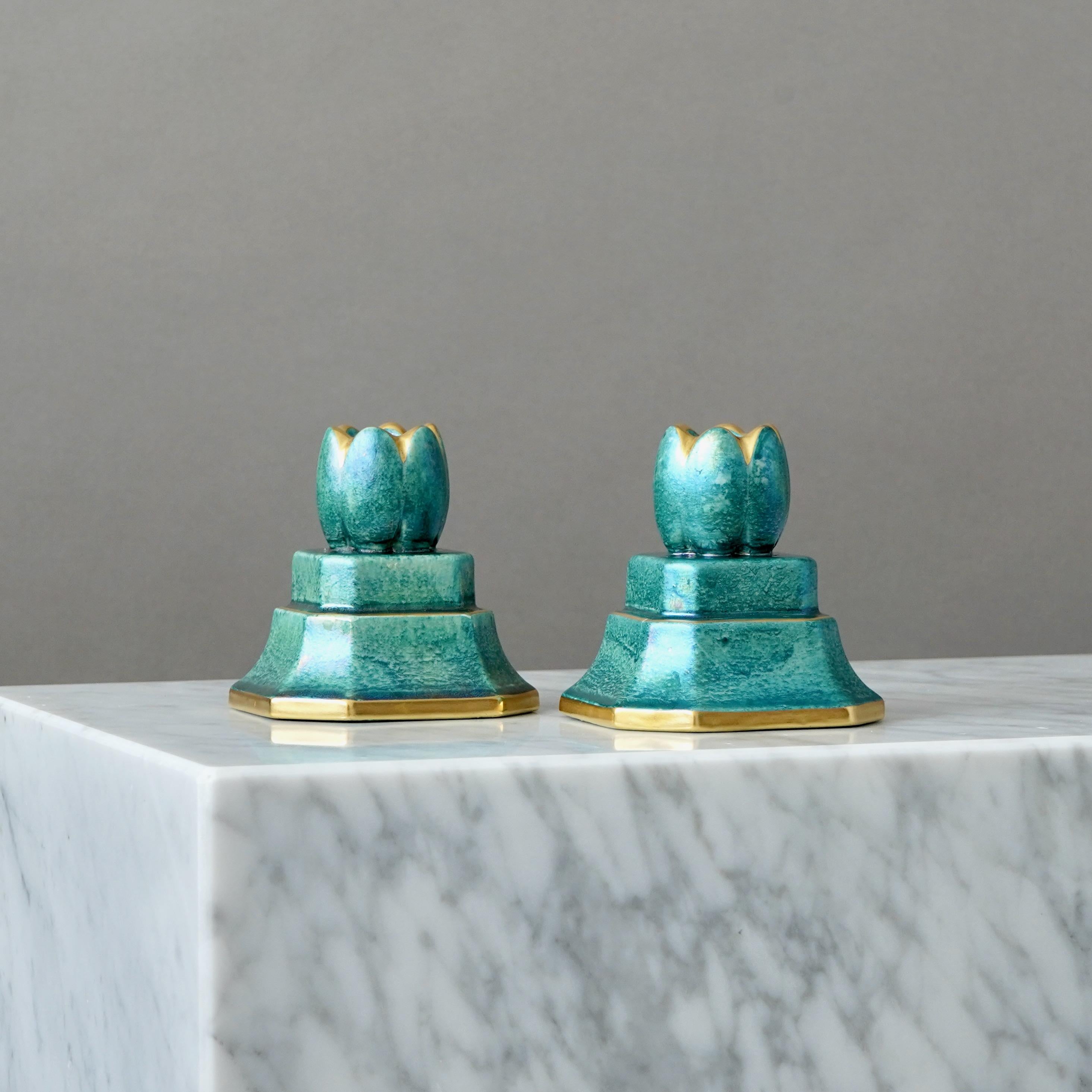 Ceramica Coppia di candelieri Art Deco a lustro di Josef Ekberg. Gustavsberg, Svezia, anni '30 in vendita