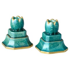 Pair of Art Deco Lustre Candlesticks by Josef Ekberg. Gustavsberg, Sweden, 1930s