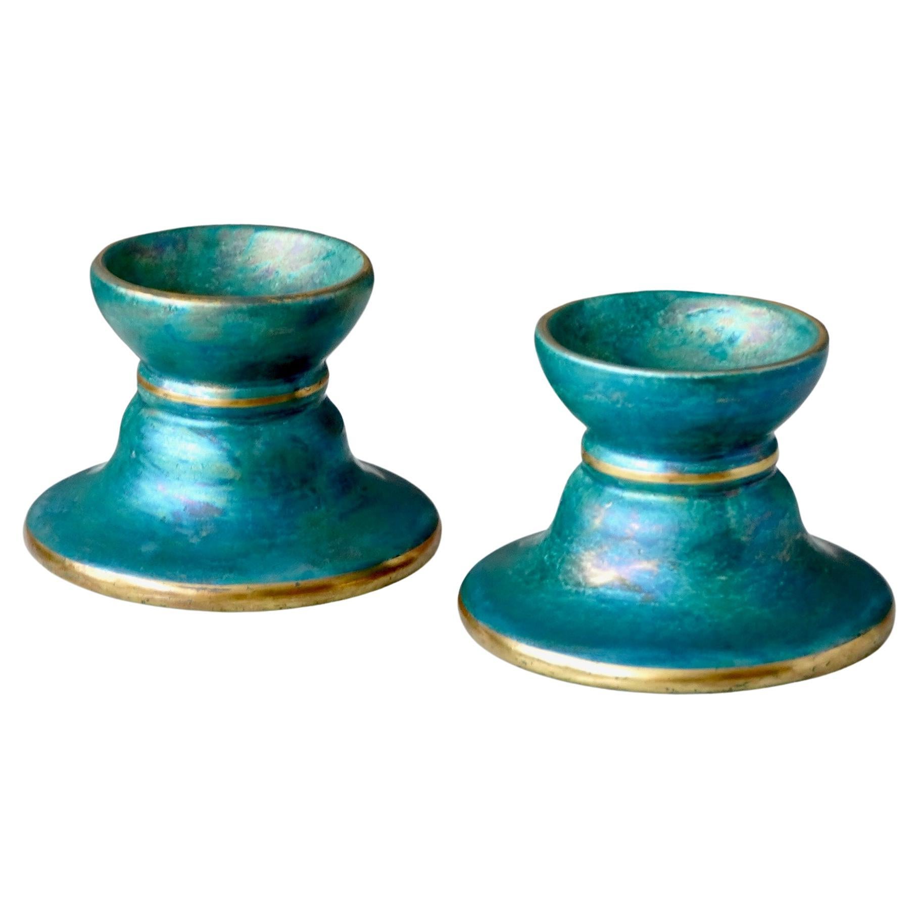 Coppia di candelieri Art Deco a lustro di Josef Ekberg. Gustavsberg, Svezia, anni '30