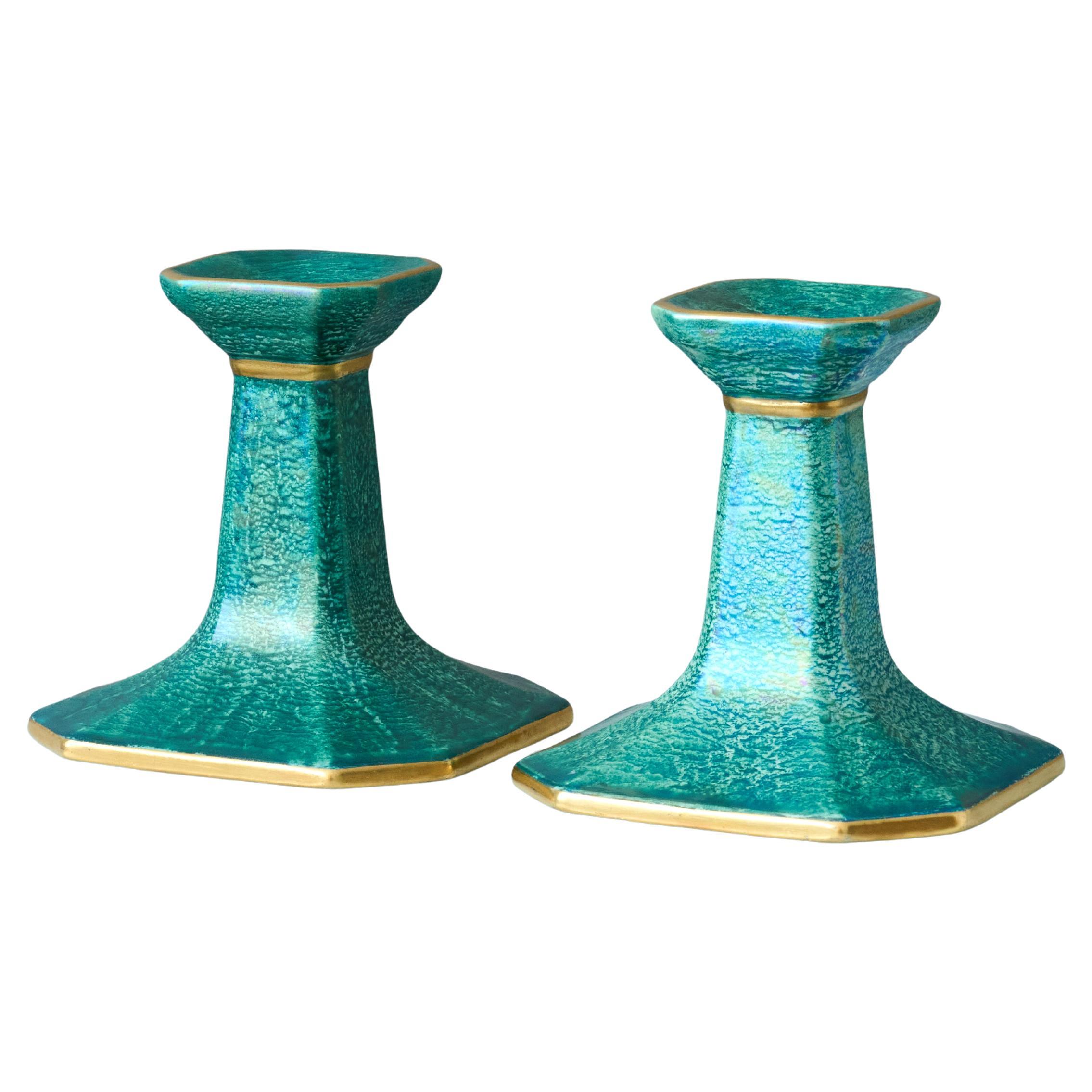 Pair of Art Deco Lustre Candlesticks by Josef Ekberg. Gustavsberg, Sweden, 1930s