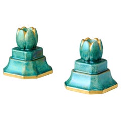 Pair of Art Deco Lustre Candlesticks by Josef Ekberg. Gustavsberg, Sweden, 1930s