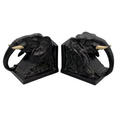 Pair of Art Deco LV Aronson Elephant Head Cold Painted Bookends, 1922