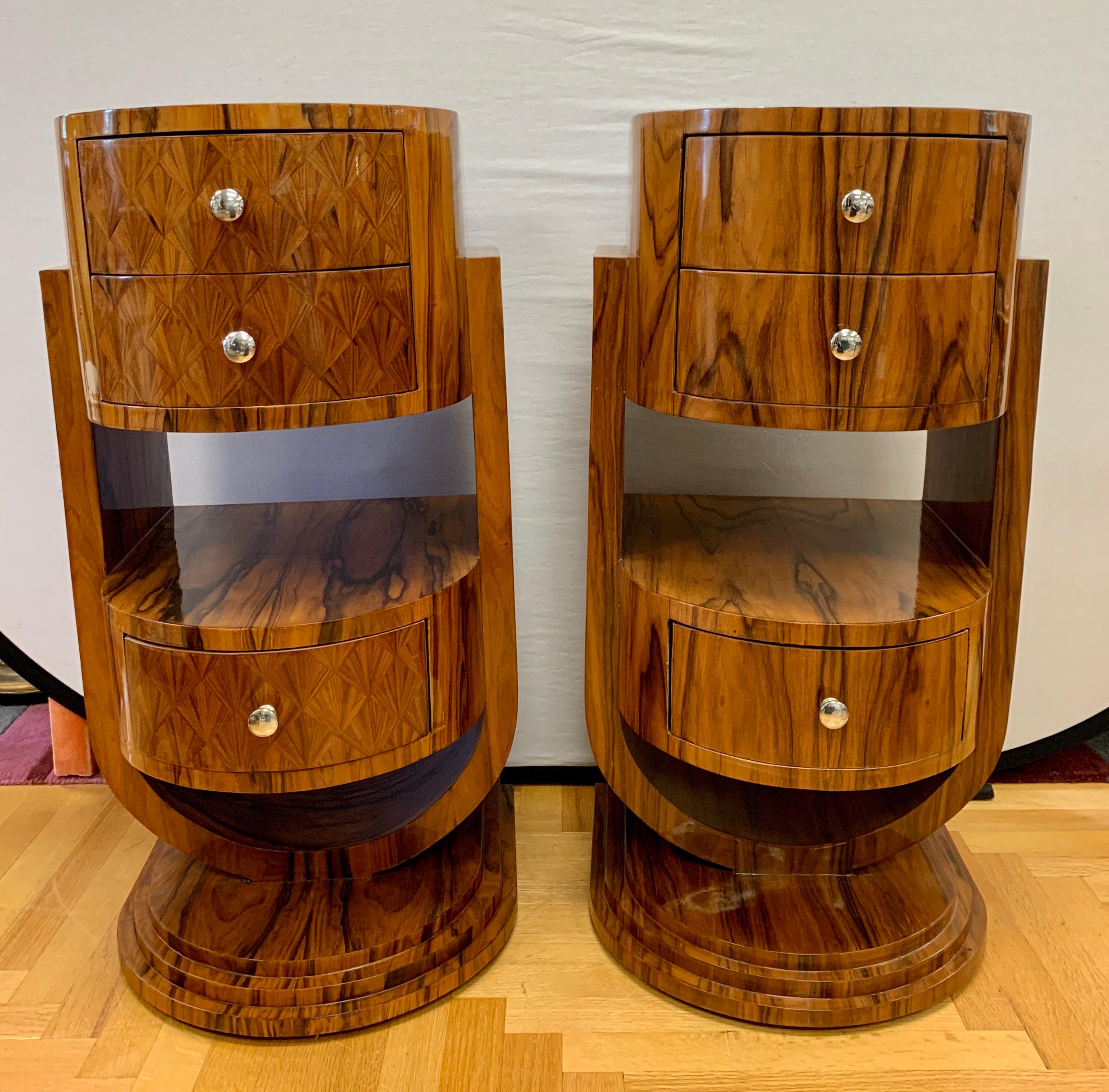 Pair of Art Deco Macassar Wood Nightstands End Tables 7